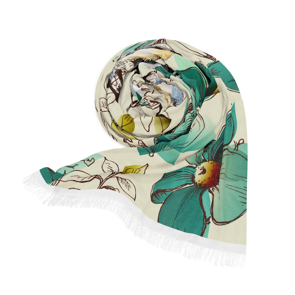 Bird & Teal Floral Lightweight Scarf — Spring Garden Wrap