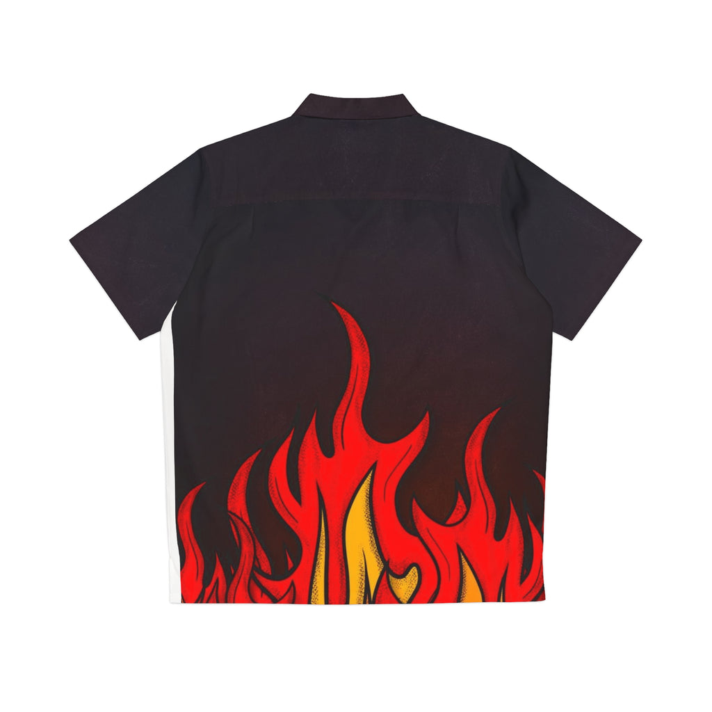 Flame Graphic Hawaiian Shirt — Men’s Retro Fire Print Camp Shirt