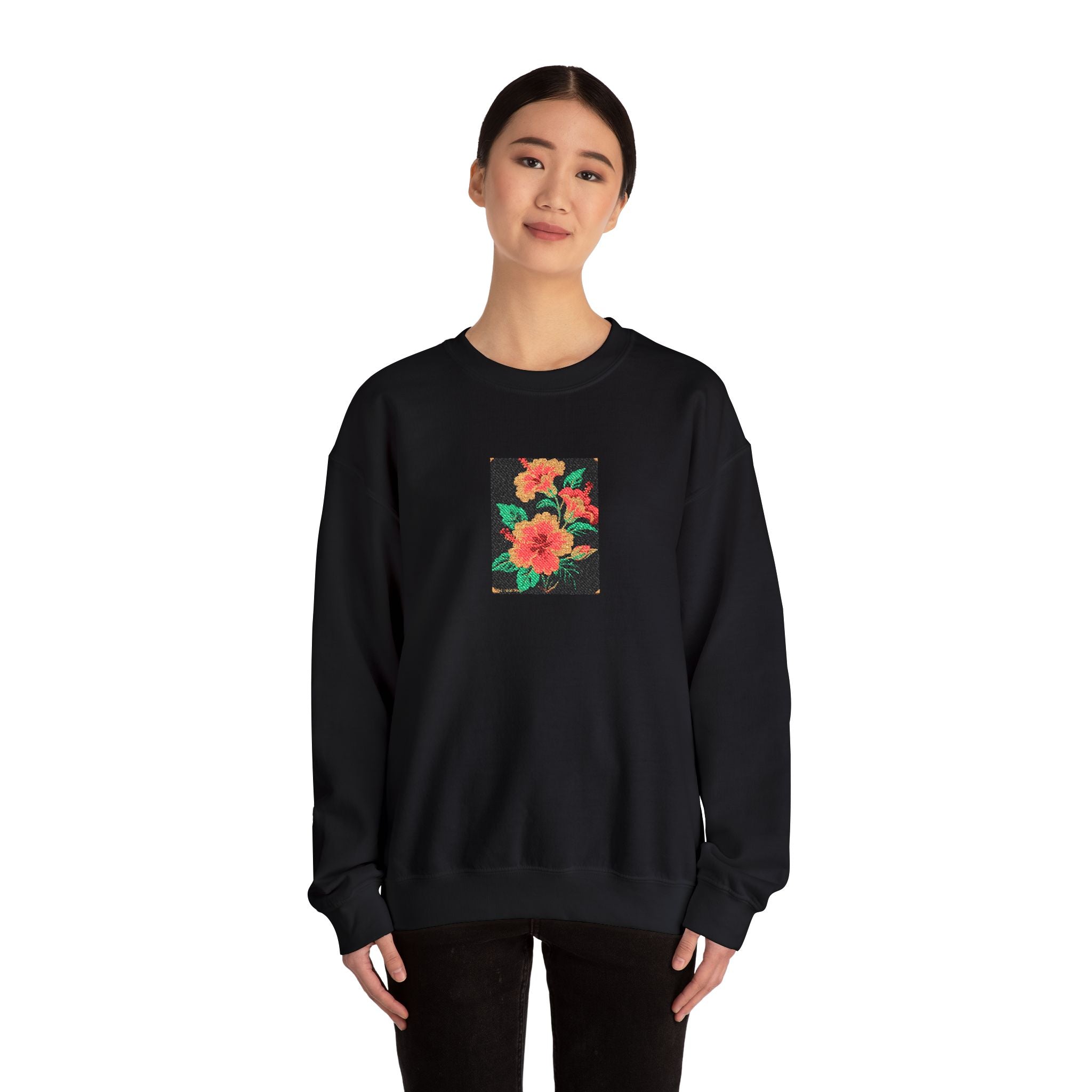 Floral Pixel Art Crewneck Sweatshirt