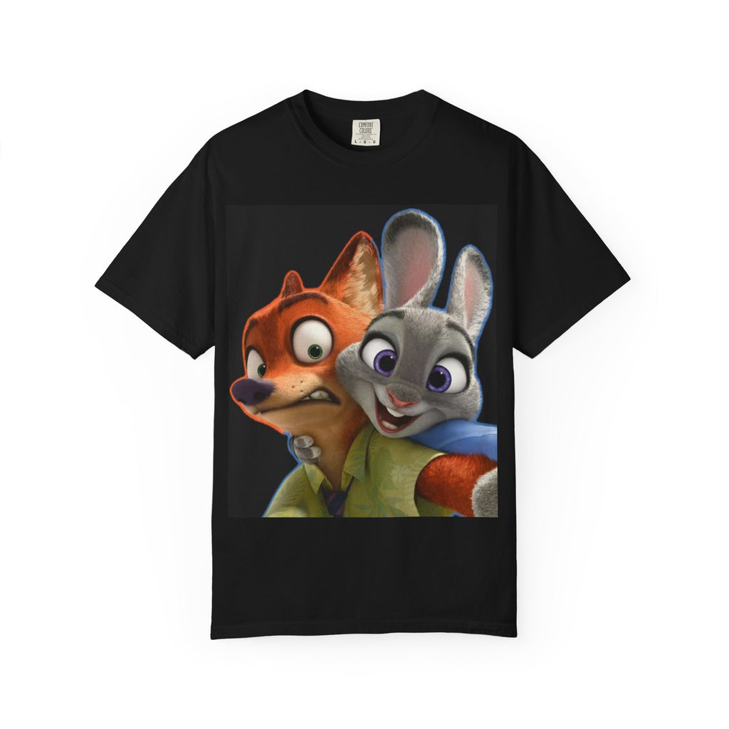 Animated Fox & Bunny Graphic T-Shirt — Cute Cartoon Character Tee