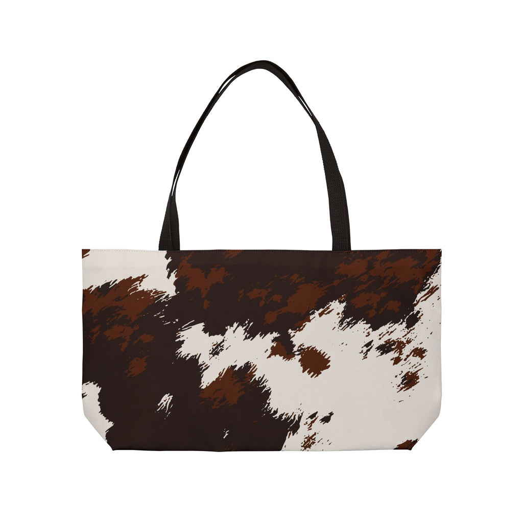 Cowhide Print Weekender Tote Bag — Brown & White Faux Cowhide Travel Tote