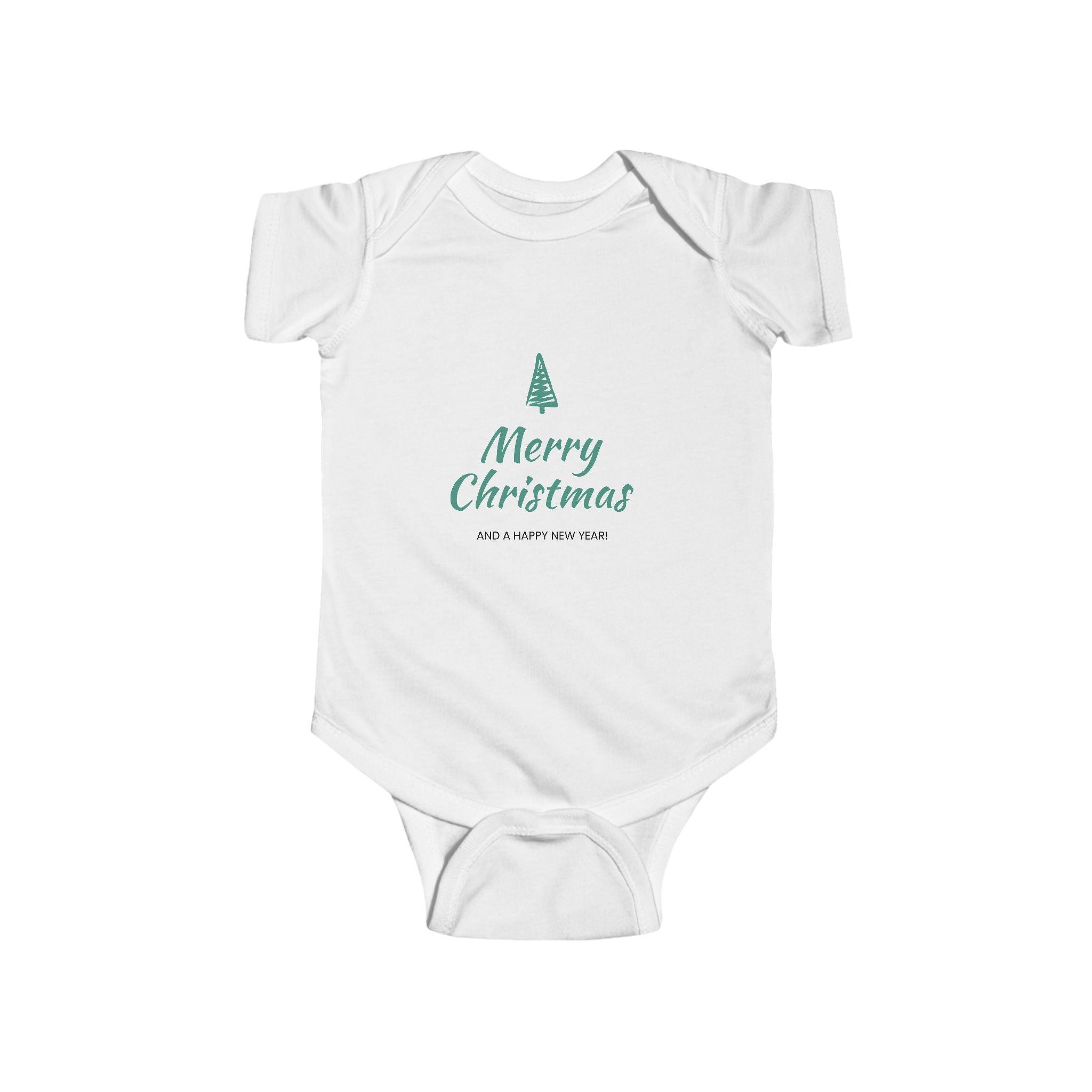Baby Bodysuit - Merry Christmas Holiday Infant Onesie with Green Tree Print