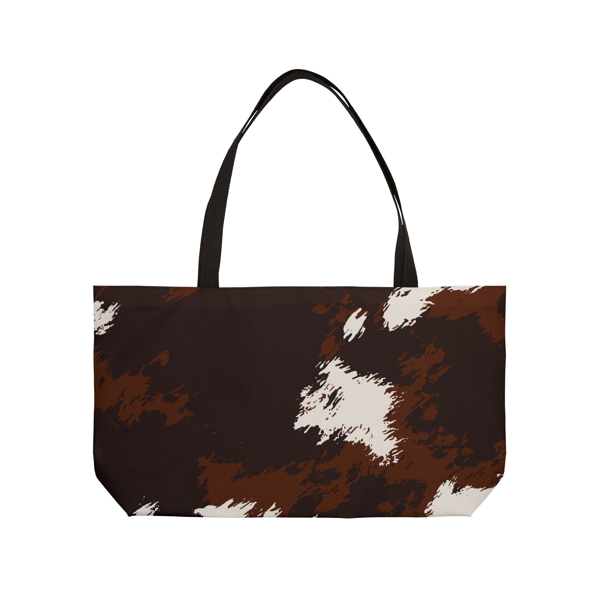 Cowhide Print Weekender Tote Bag — Brown & White Faux Cowhide Travel Tote