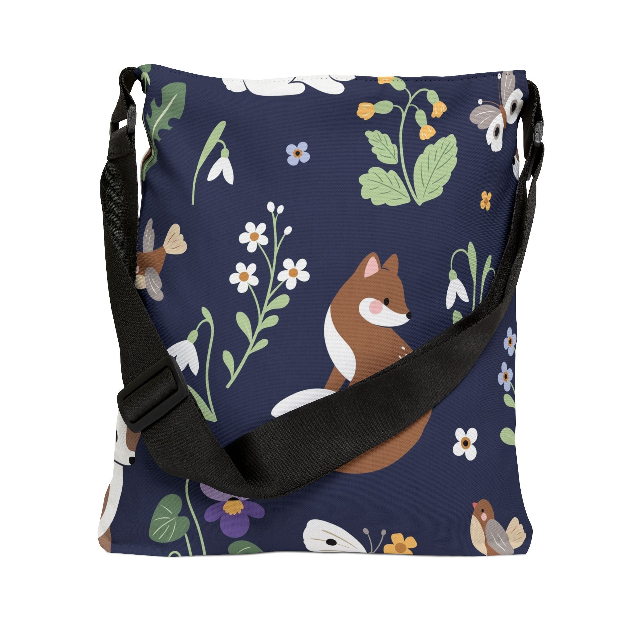 Fox Floral Adjustable Tote Bag — Cute Woodland Pattern Shoulder Bag