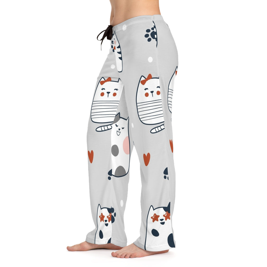 Cat Print Pajama Pants — Cute Grey Kawaii Cats Sleep Lounge Pants
