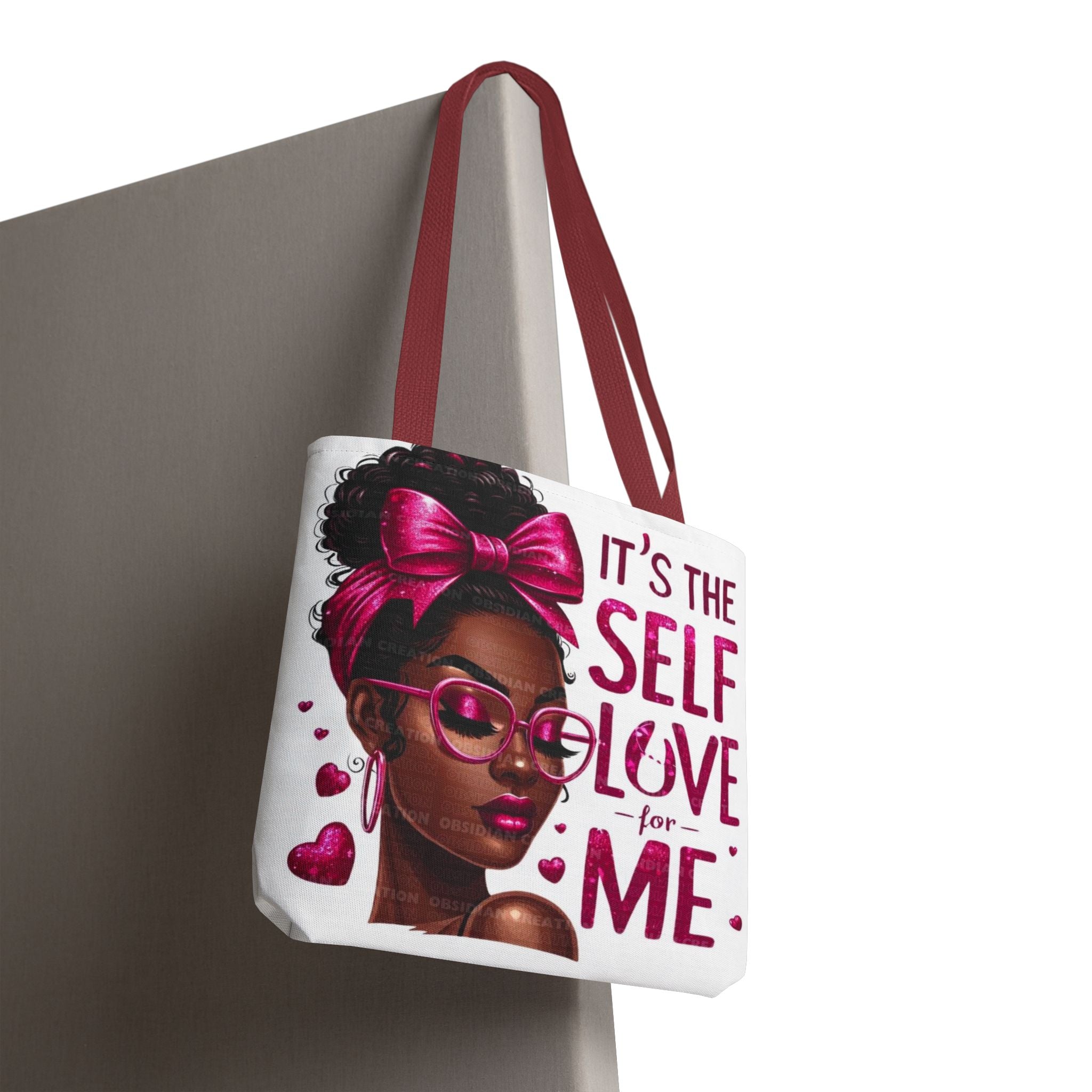 Self-Love Canvas Tote Bag — Pink Headwrap & Butterfly Afro Glam Design