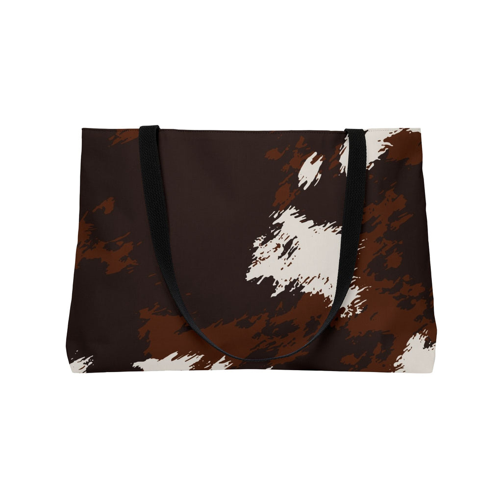 Cowhide Print Weekender Tote Bag — Brown & White Faux Cowhide Travel Tote