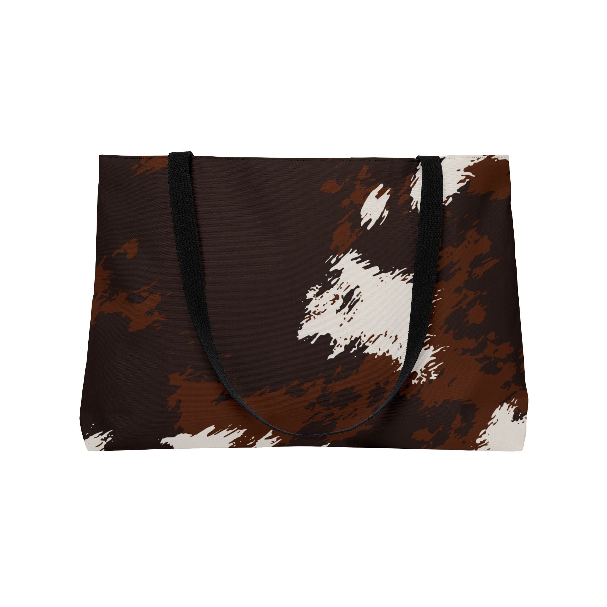 Cowhide Print Weekender Tote Bag — Brown & White Faux Cowhide Travel Tote