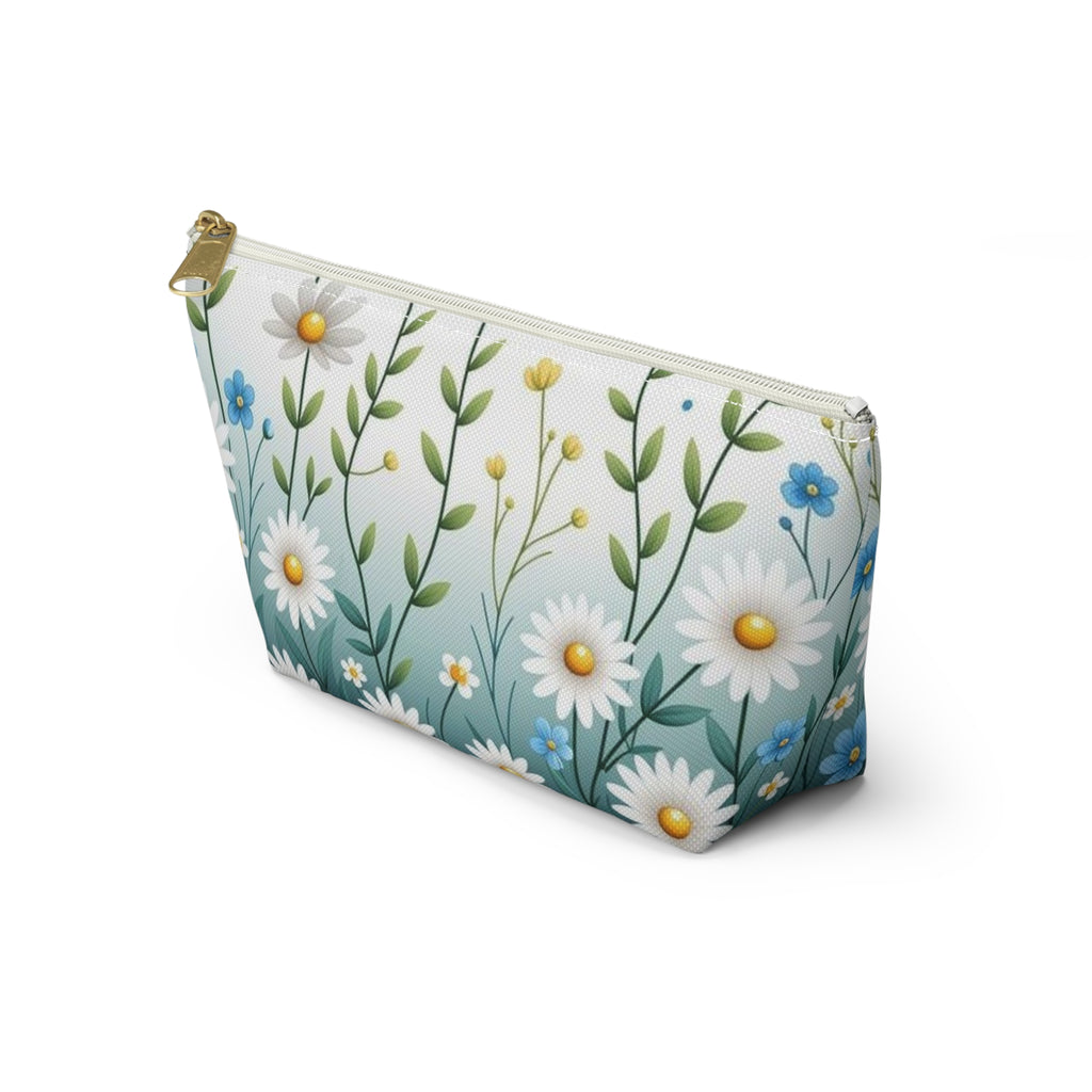 Daisy Meadow Accessory Pouch — Floral Cosmetic Bag with T-Bottom