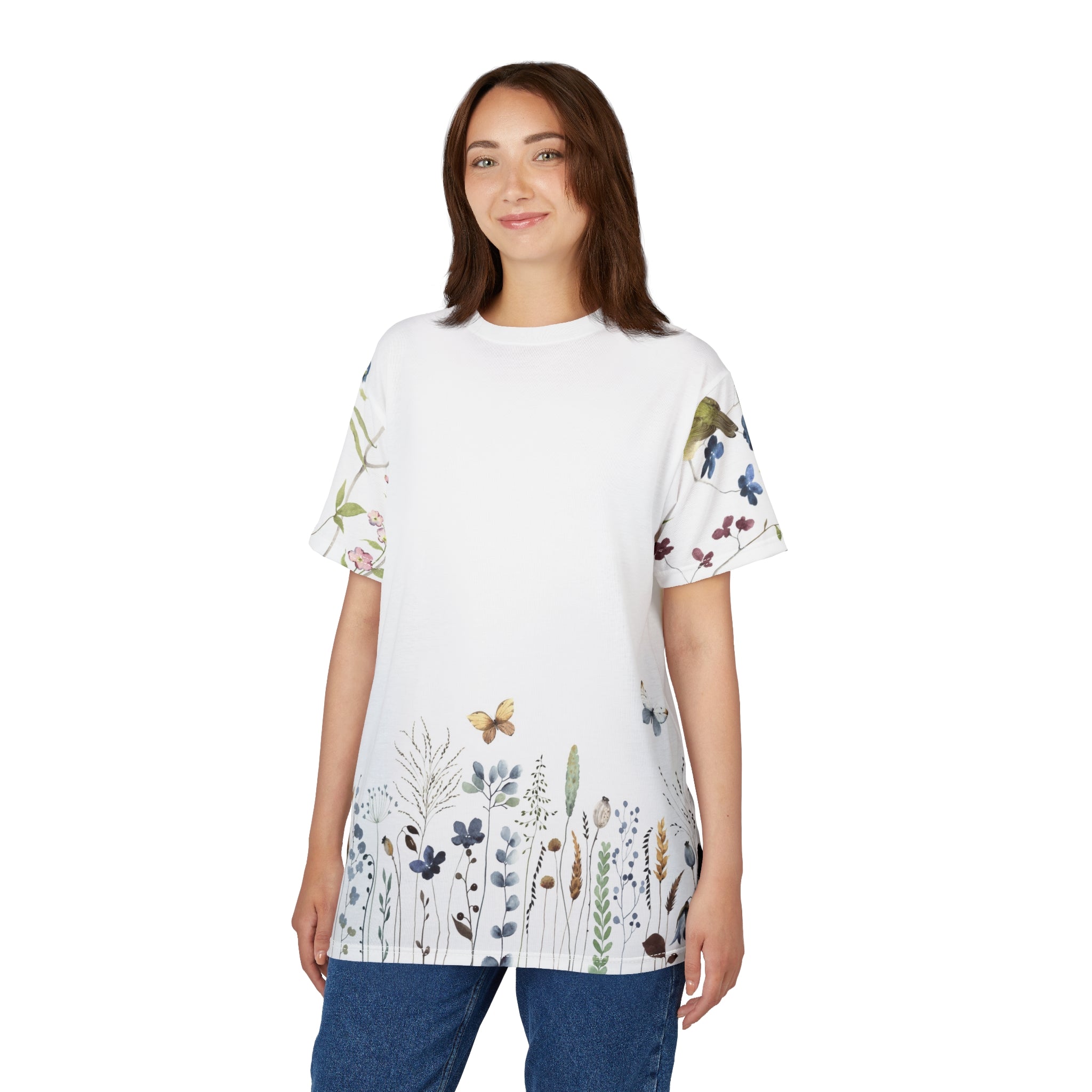 Floral Meadow Tee — Watercolor Wildflower All-Over Print