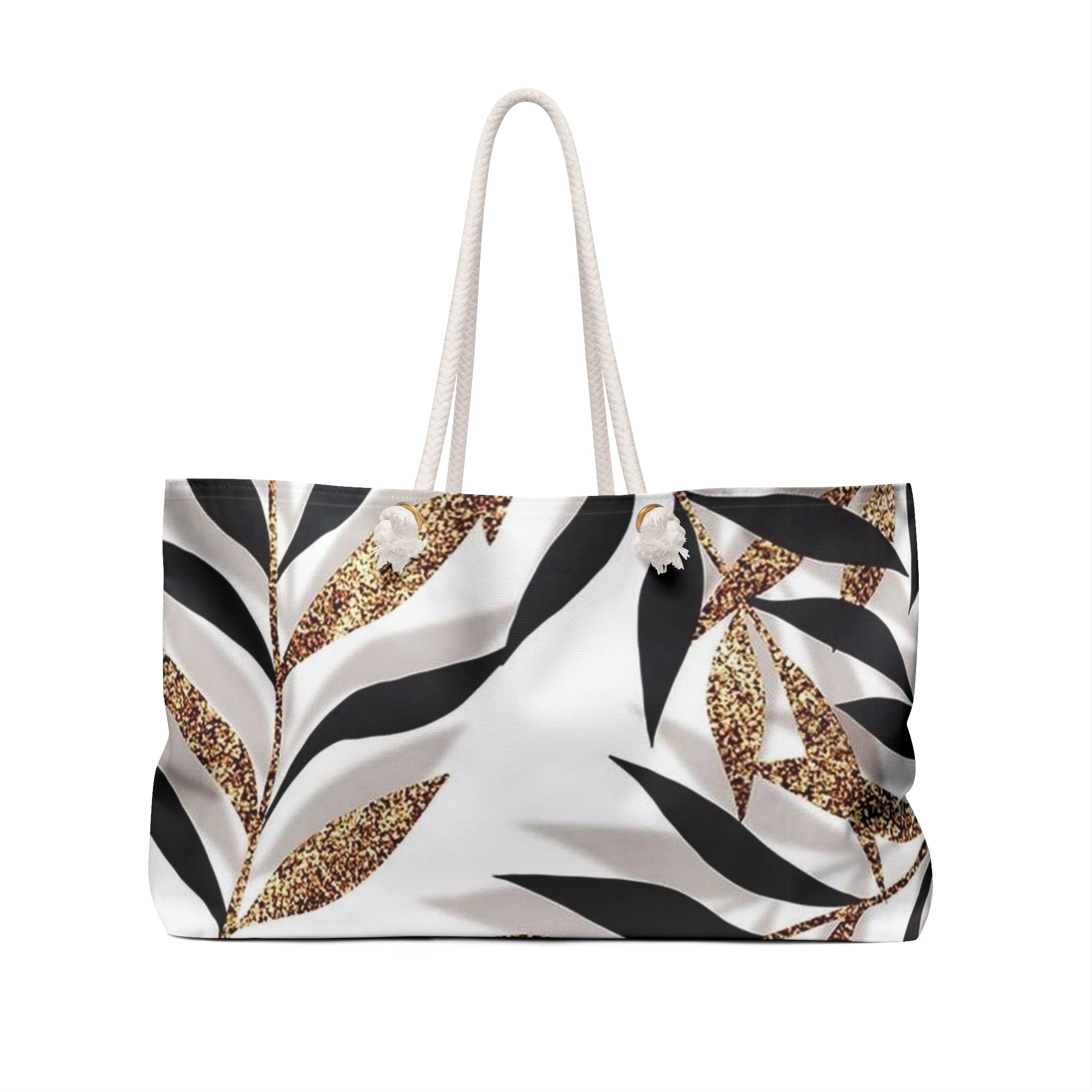 Gilded Leaves Weekender Bag — Chic Black & Gold Travel Tote