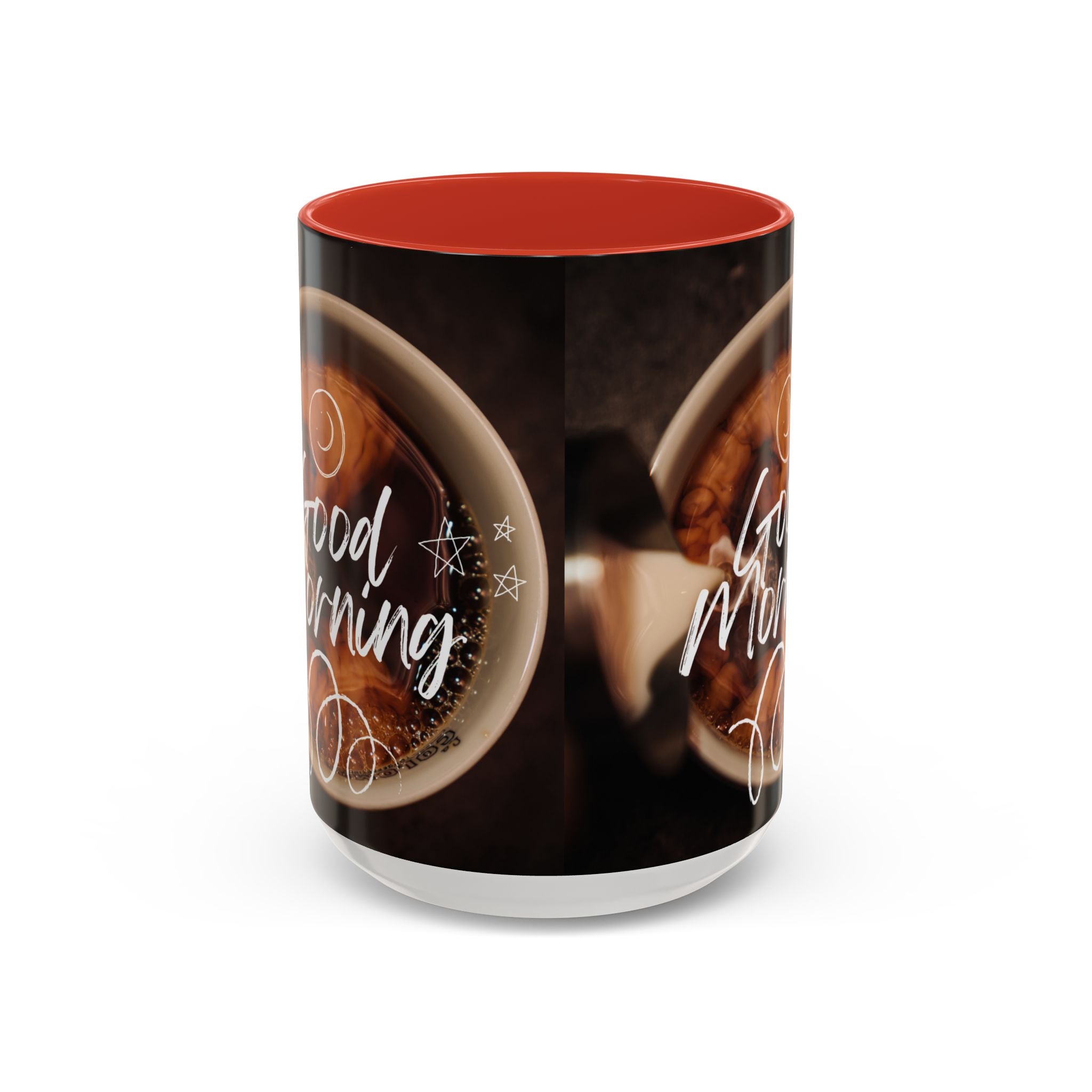 Good Morning Coffee Mug — 11/15oz Accent Ceramic Cup (Black Handle & Interior)