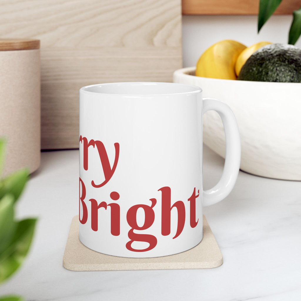 Christmas Tree Mug — "Merry & Bright" Holiday Ceramic Coffee Cup (11oz, 15oz)