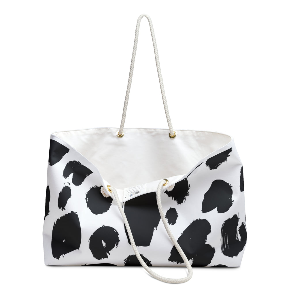 Dalmatian Print Weekender Bag — Black & White Leopard Travel Tote