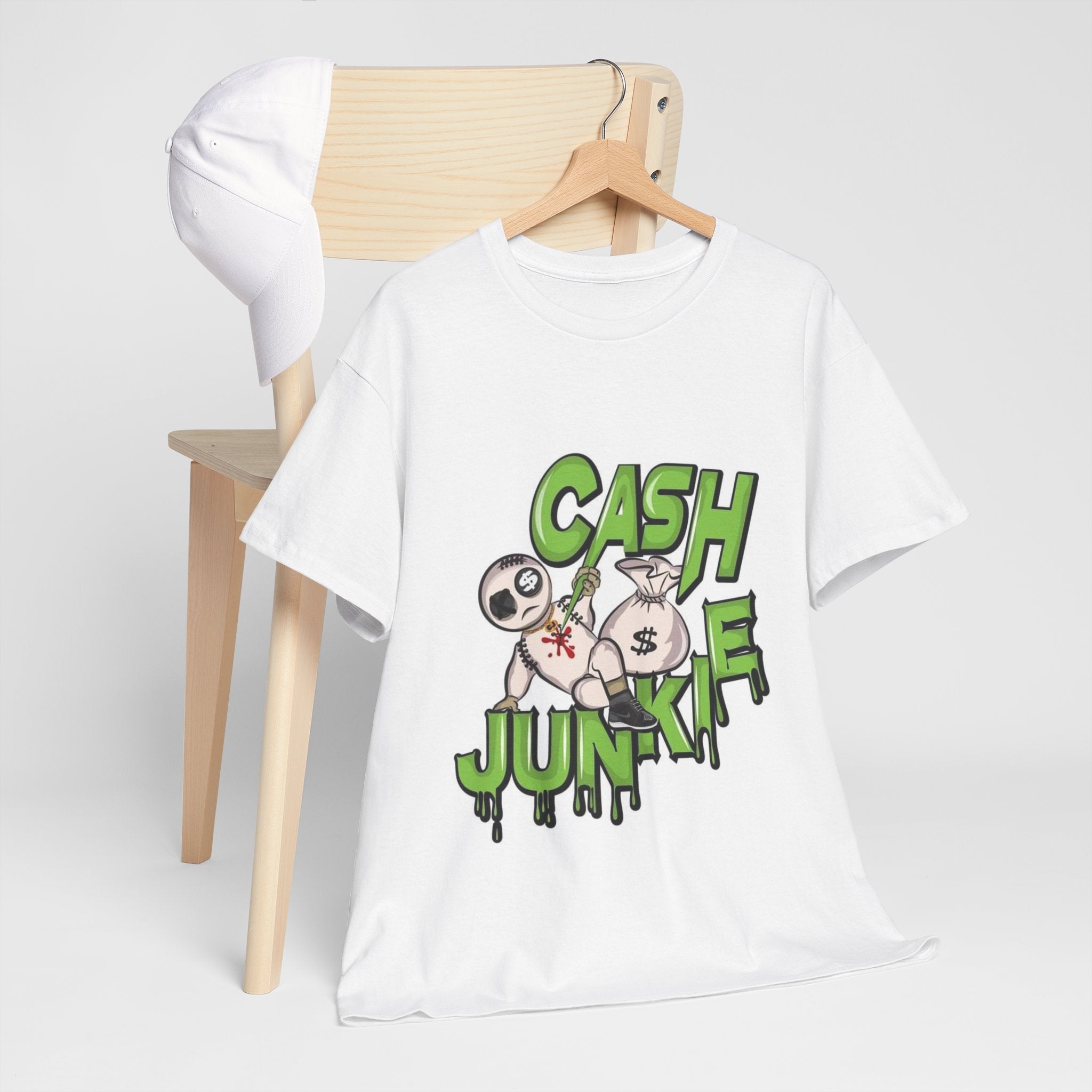 Cash Junkie Graphic Tee — Streetwear Money Bag Design
