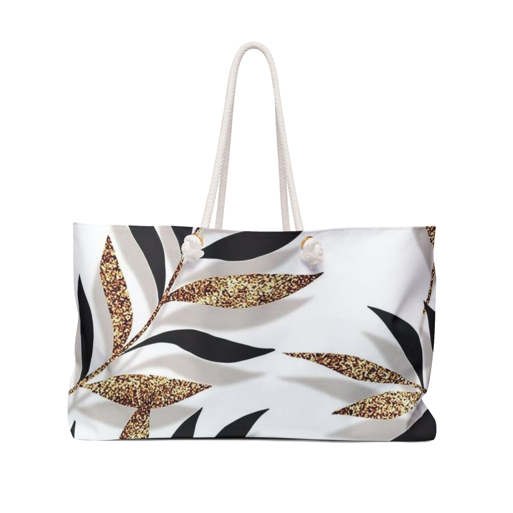 Gilded Leaves Weekender Bag — Chic Black & Gold Travel Tote
