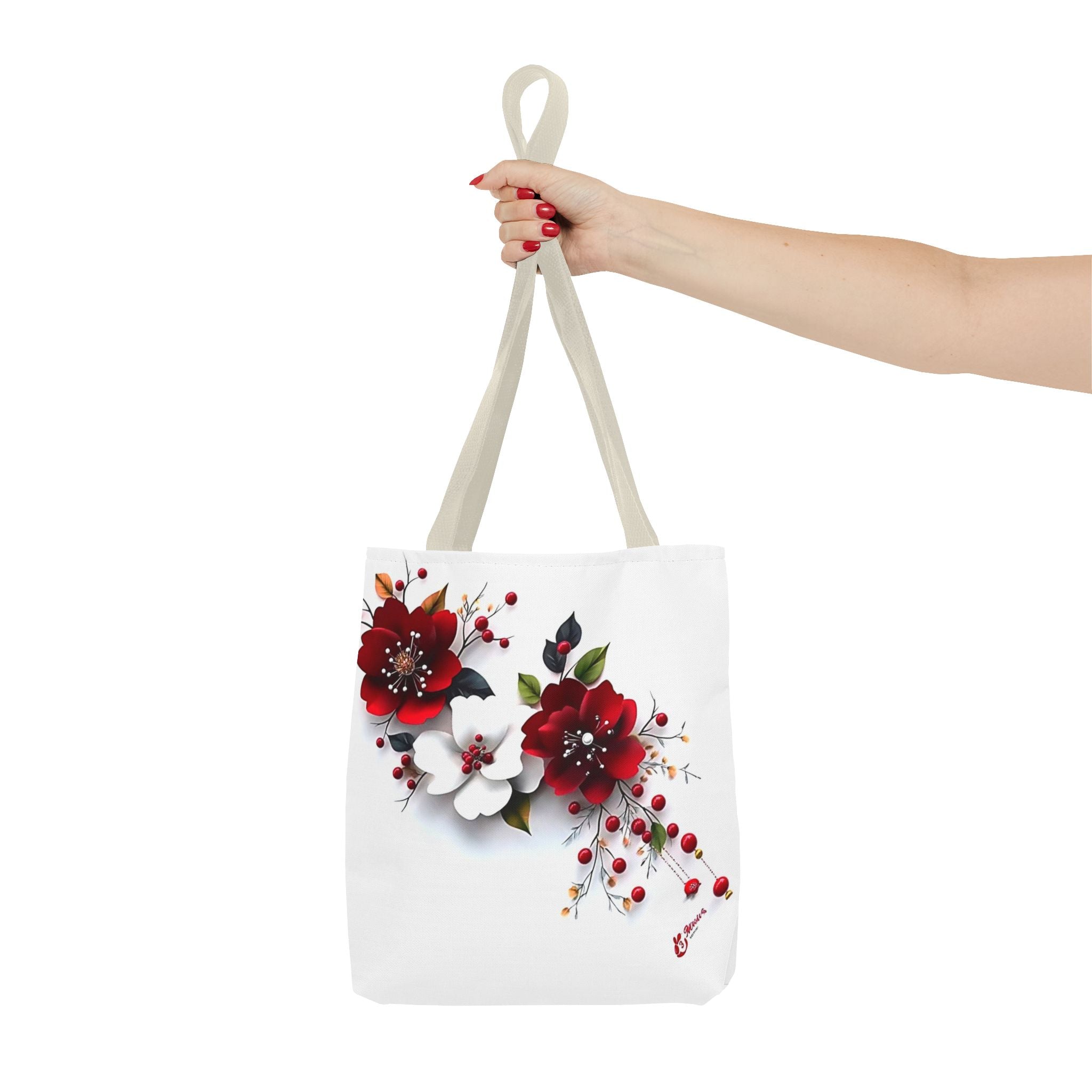 Floral Tote Bag - Elegant Red & White Blossom and Rainbow Calla Handbag