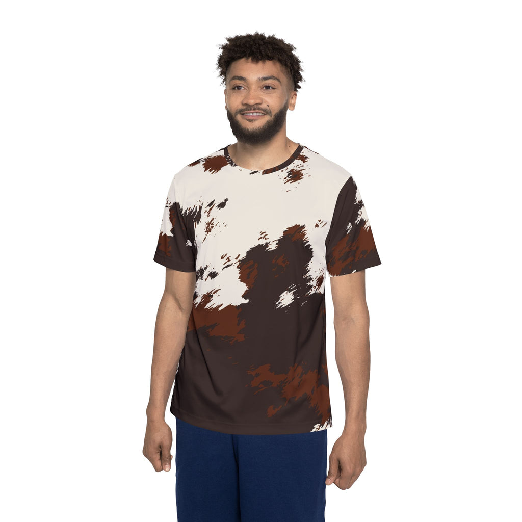 Cowhide Print Sports Jersey — Brown & Cream All-Over Athletic Tee