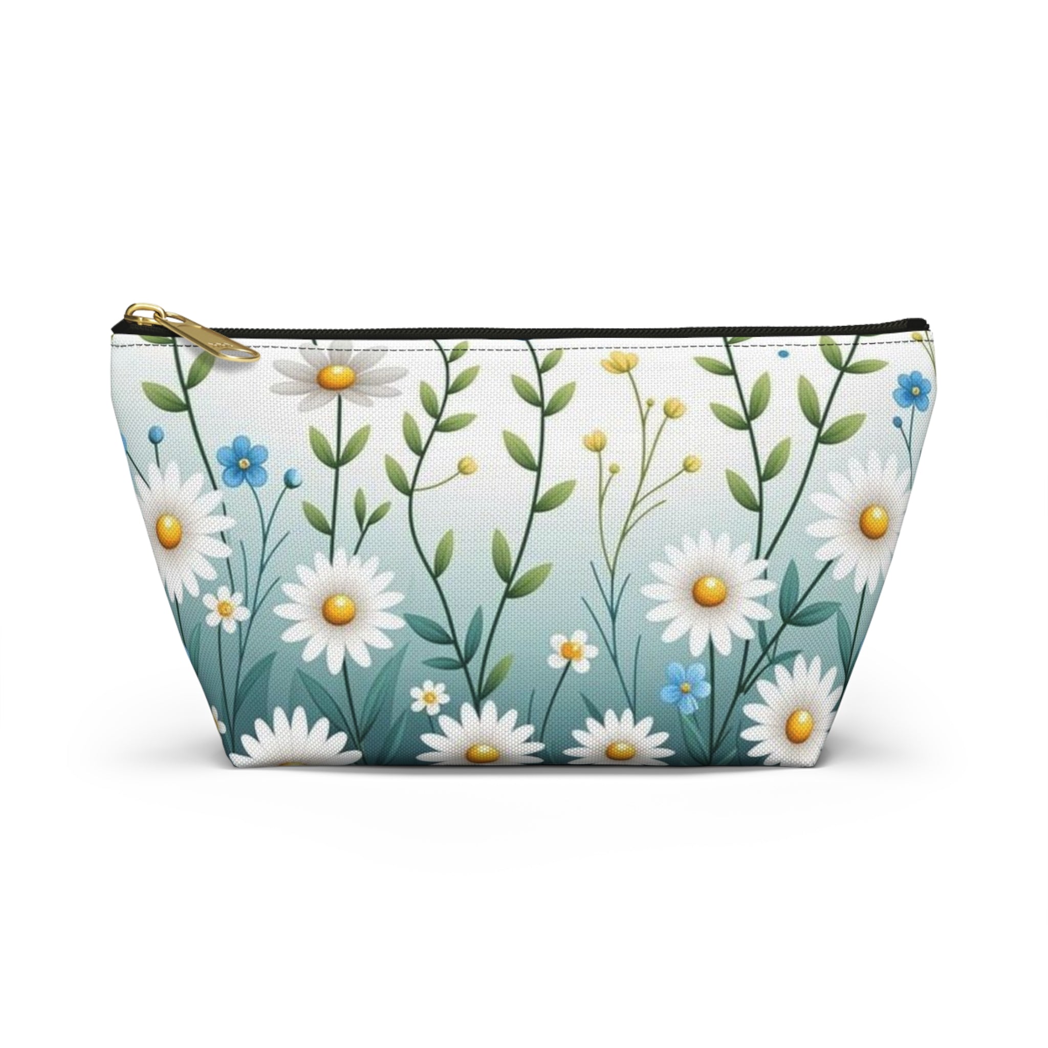 Daisy Meadow Accessory Pouch — Floral Cosmetic Bag with T-Bottom