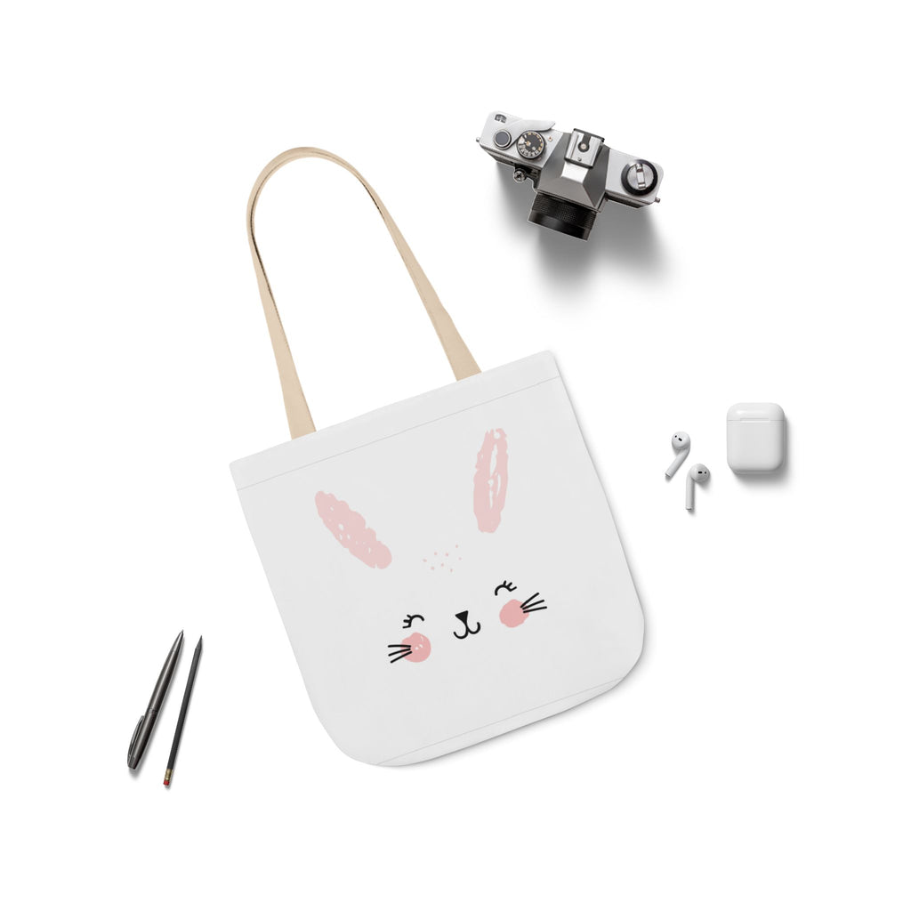 Cute Pink Bunny Face Canvas Tote Bag — Easter Bunny Grocery & Gift Tote