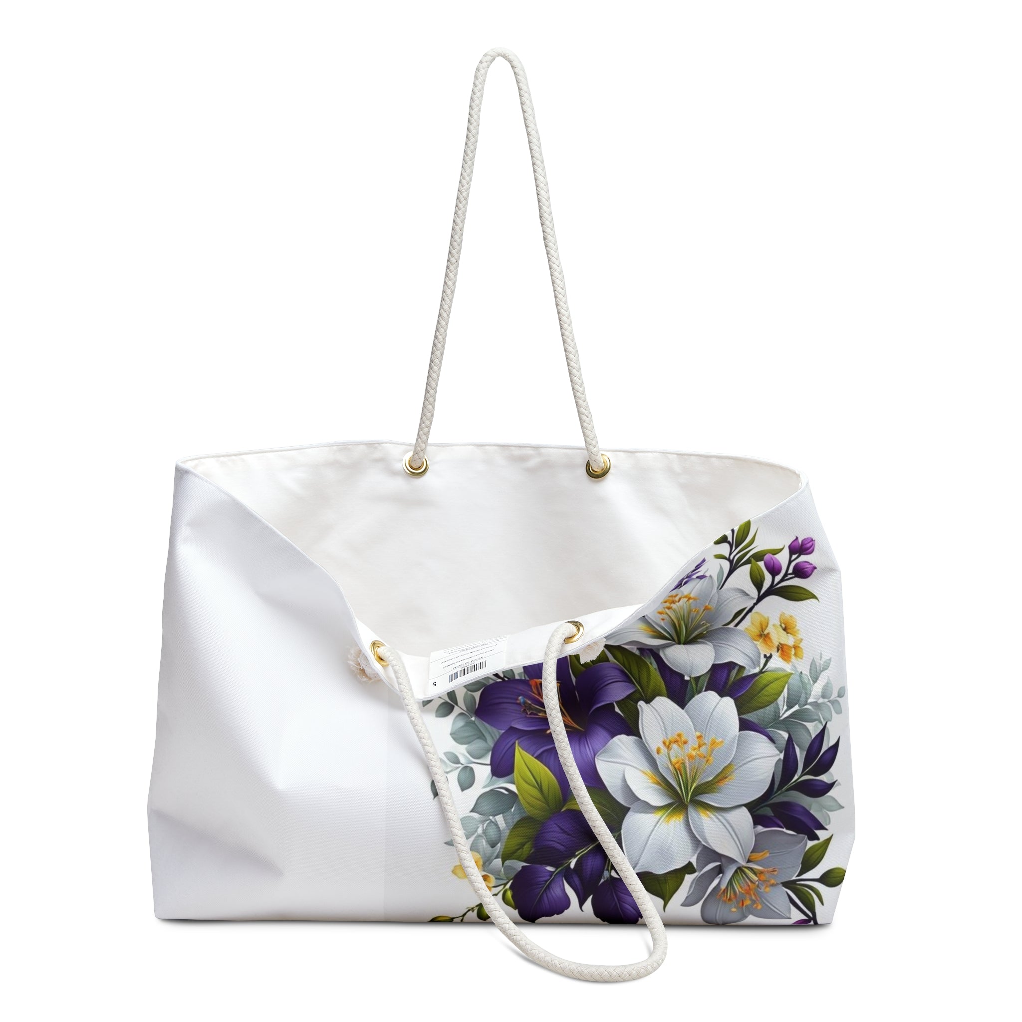 Floral Weekend Bag — Purple & White Bouquet Print Weekender