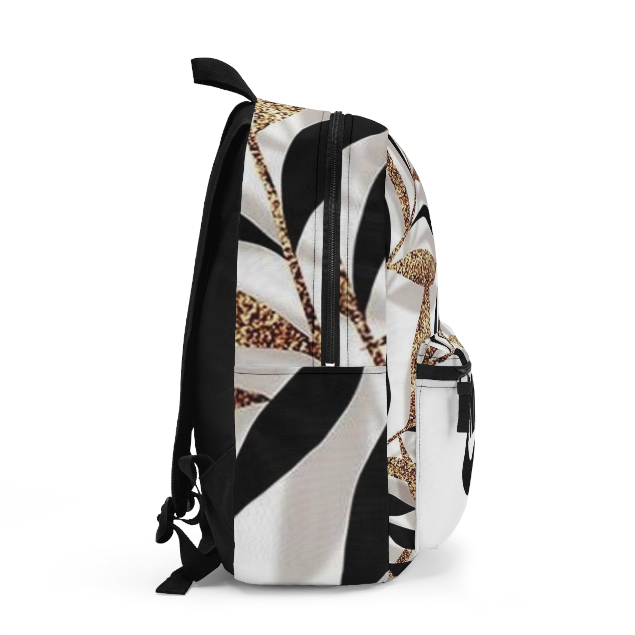 Floral Glitter Leaves Backpack with Drip Nike Logo — Chic Casual Daypack
