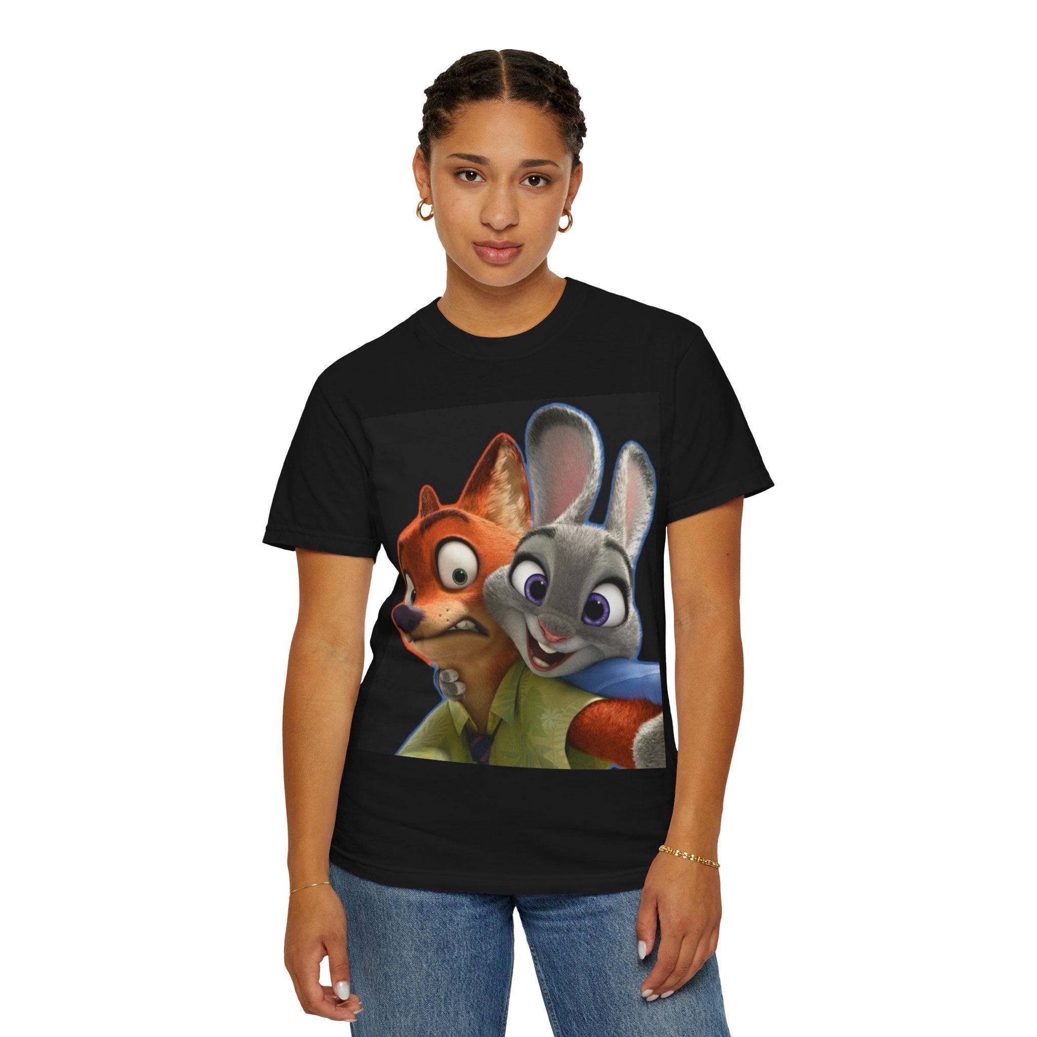 Animated Fox & Bunny Graphic T-Shirt — Cute Cartoon Character Tee
