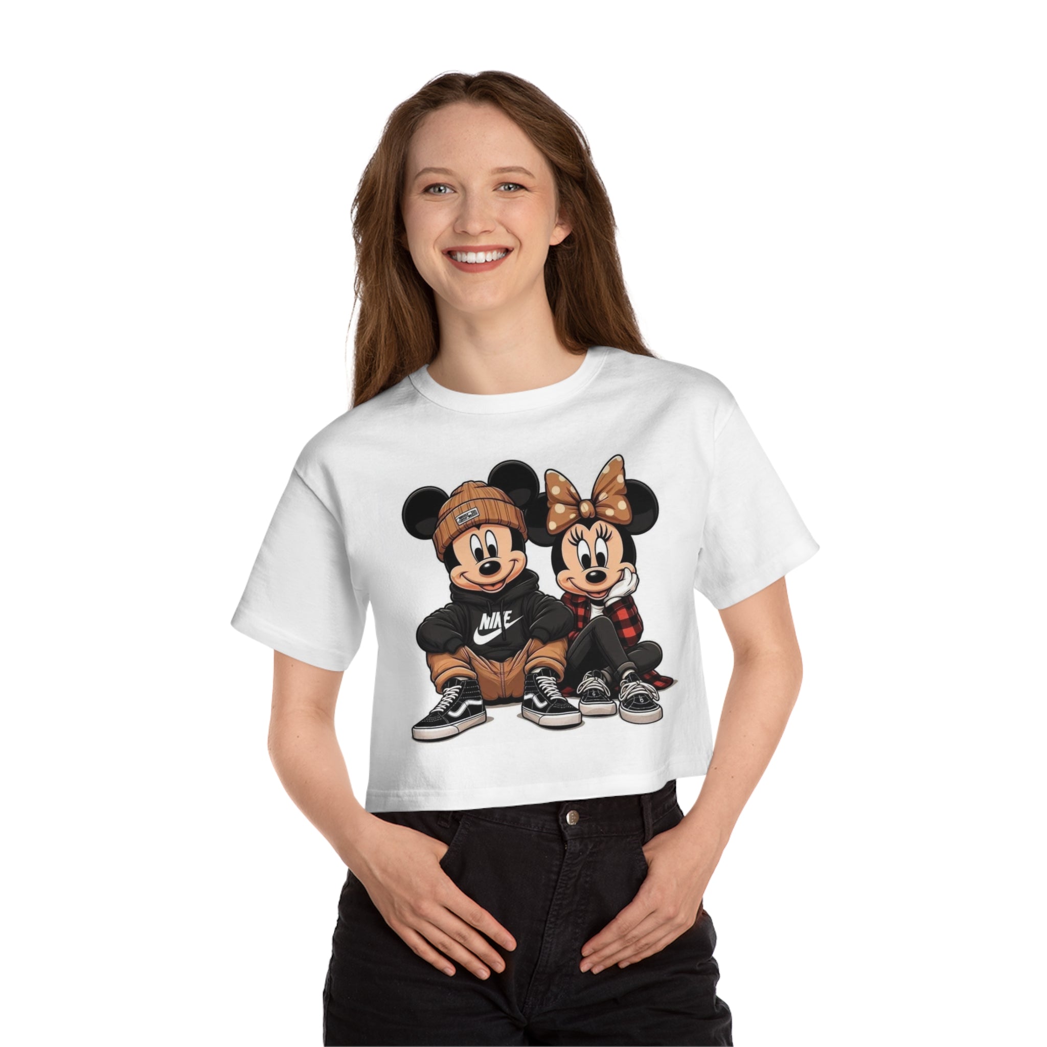 Cropped T-Shirt — Cute Streetwear Mickey & Minnie Graphic Top