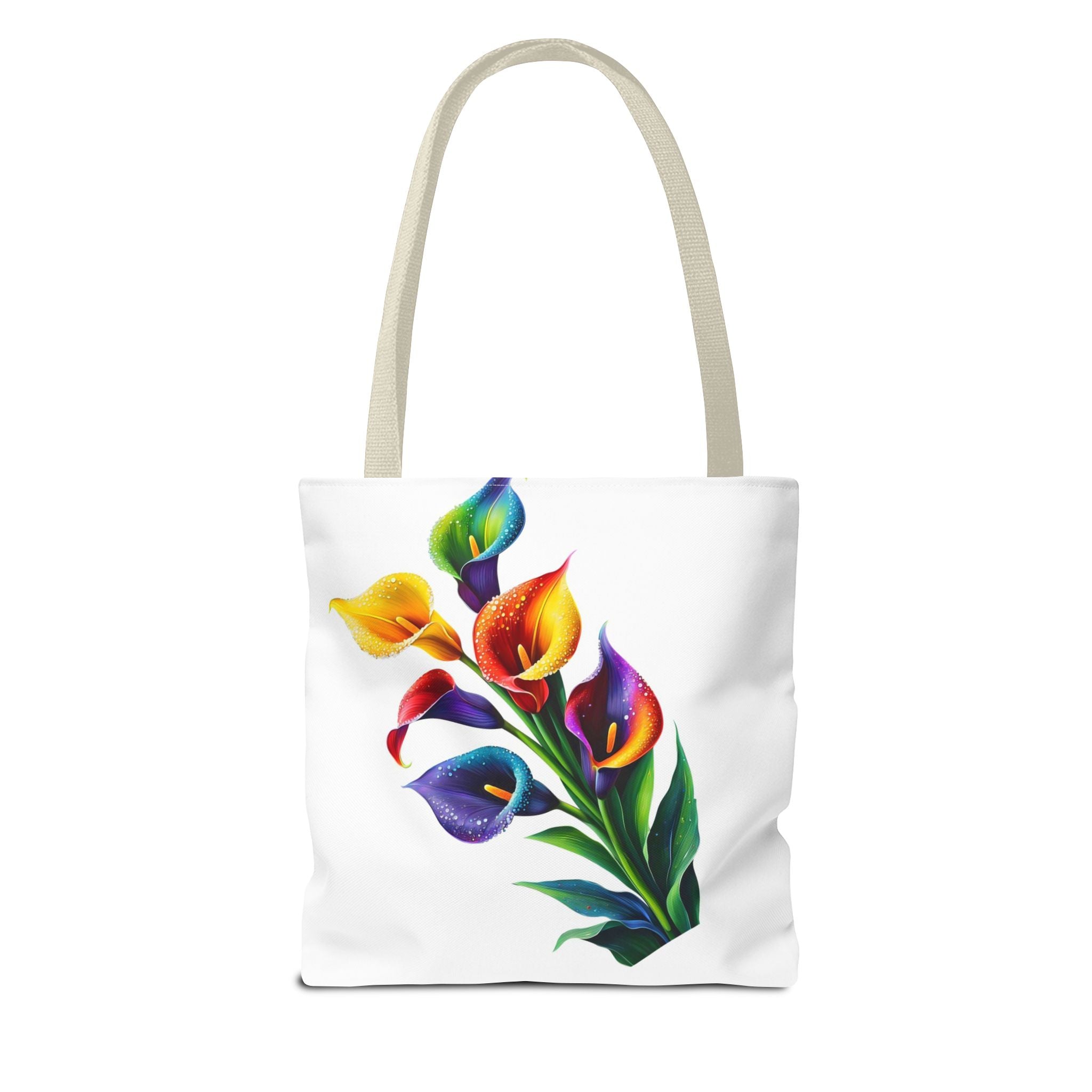 Floral Tote Bag - Elegant Red & White Blossom and Rainbow Calla Handbag