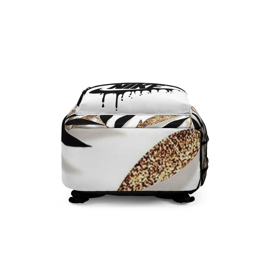 Floral Glitter Leaves Backpack with Drip Nike Logo — Chic Casual Daypack