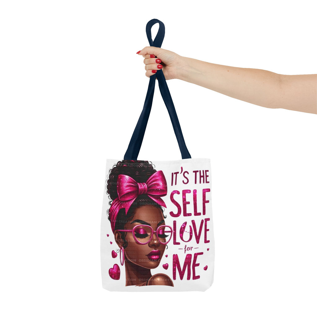 Self-Love Canvas Tote Bag — Pink Headwrap & Butterfly Afro Glam Design