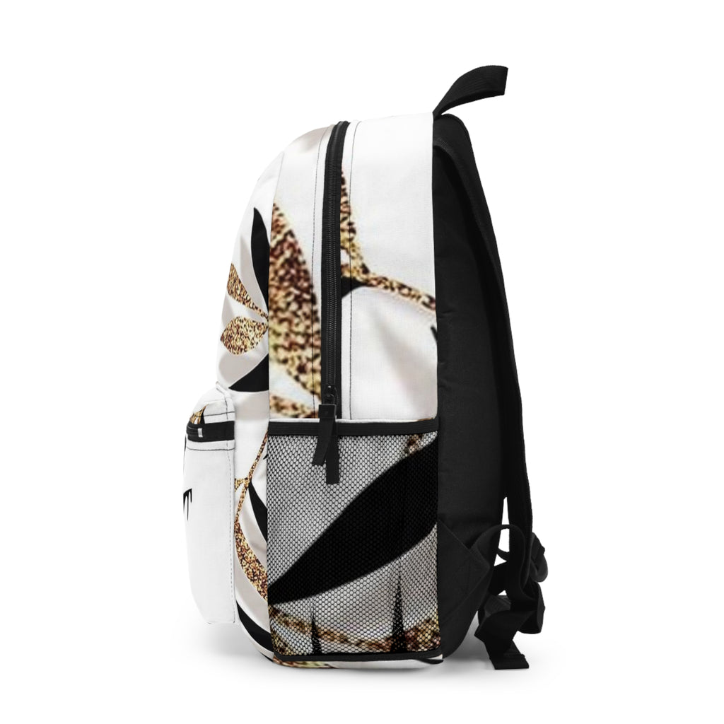 Floral Glitter Leaves Backpack with Drip Nike Logo — Chic Casual Daypack