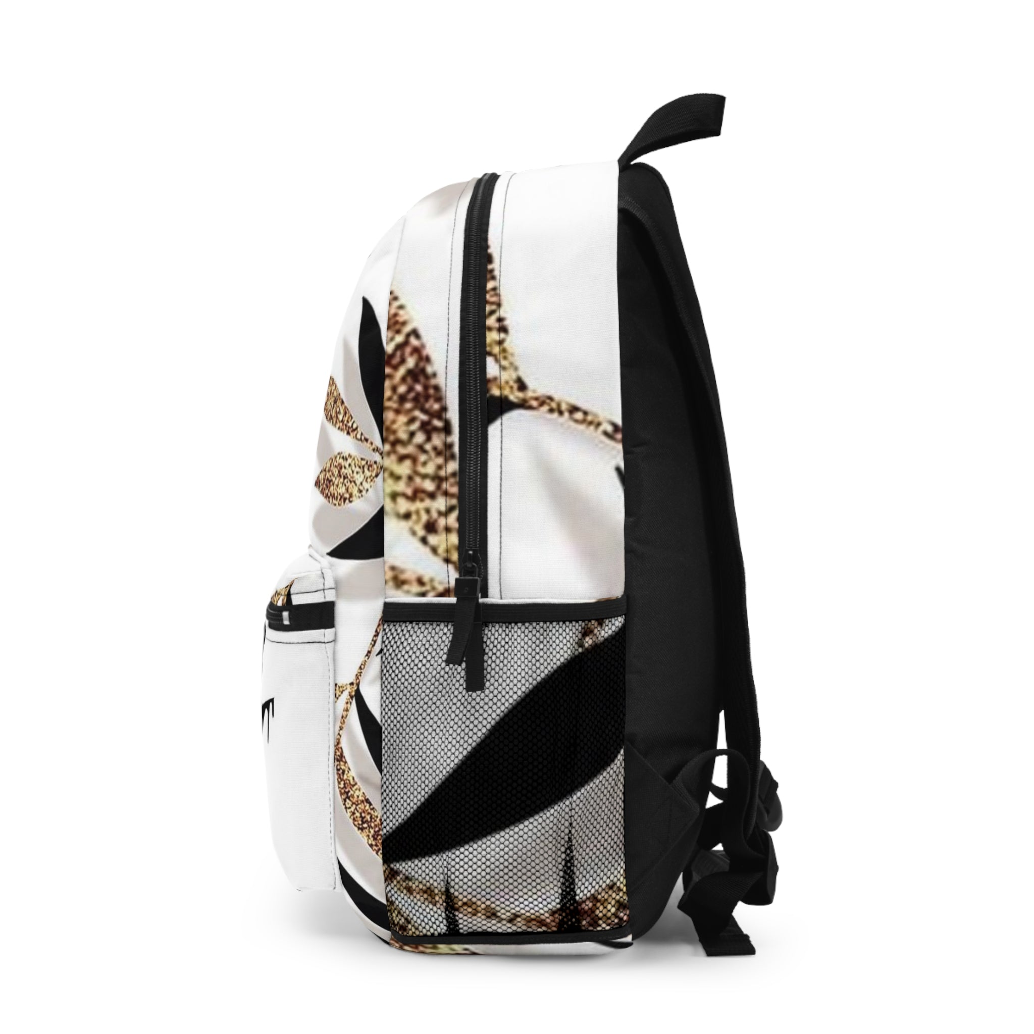 Floral Glitter Leaves Backpack with Drip Nike Logo — Chic Casual Daypack