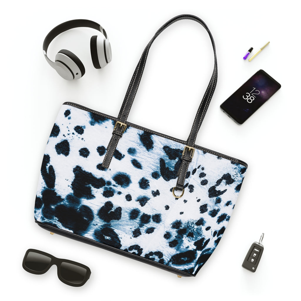 Dalmatian Print PU Leather Shoulder Bag — Black & White Animal Tote