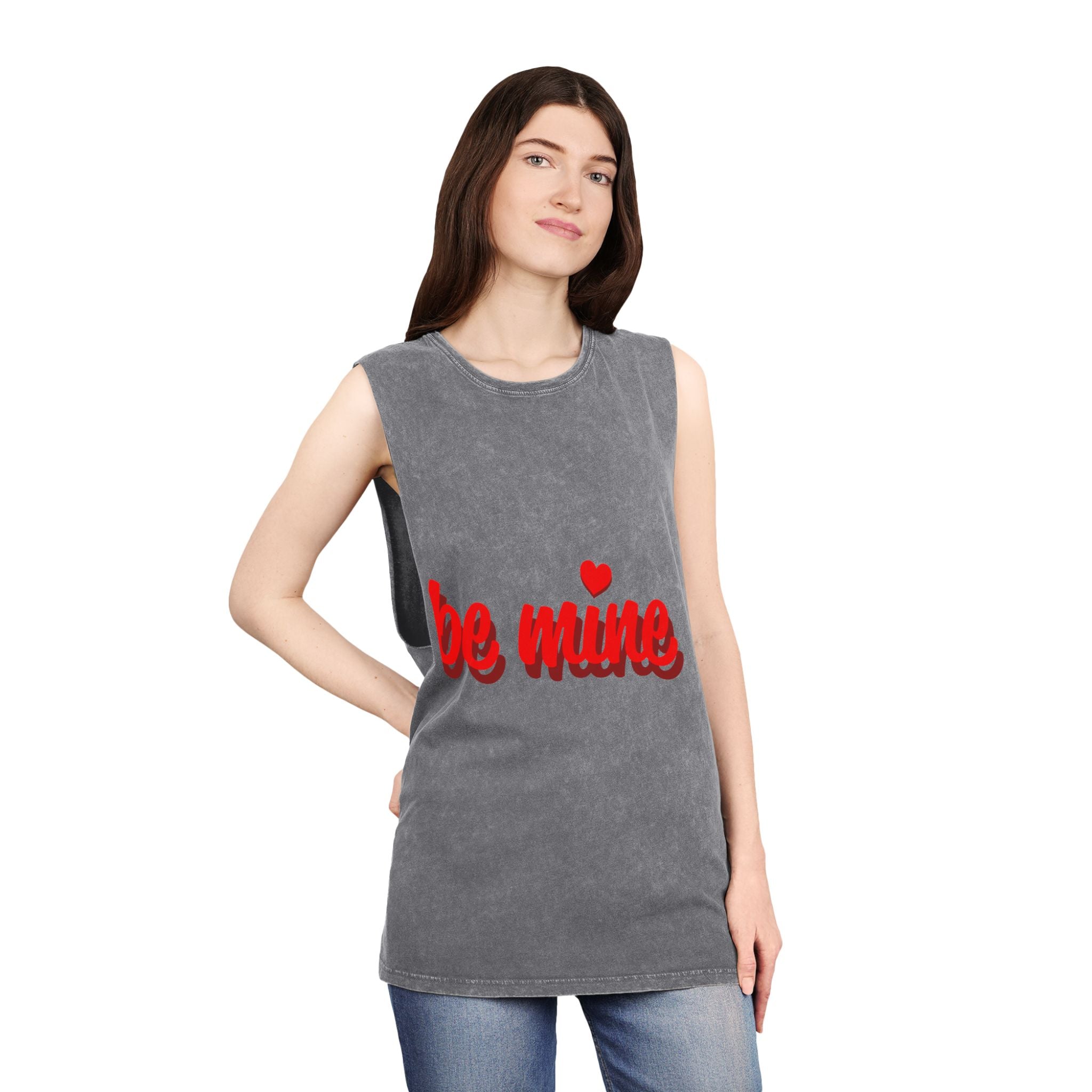 Be Mine Tank Top — Valentine Heart Graphic Stonewash Tank
