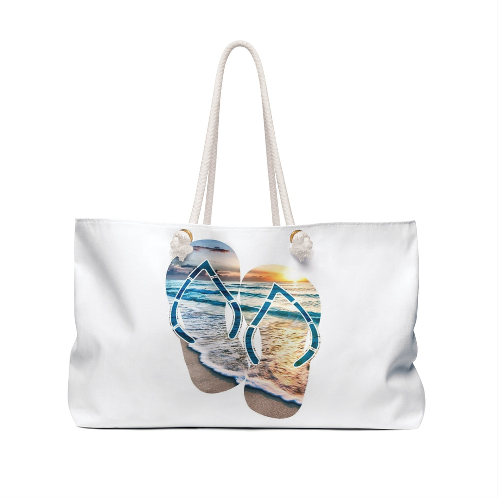 Beach Scene Weekender Bag — Coastal Coffee & Flip-Flop Travel Tote
