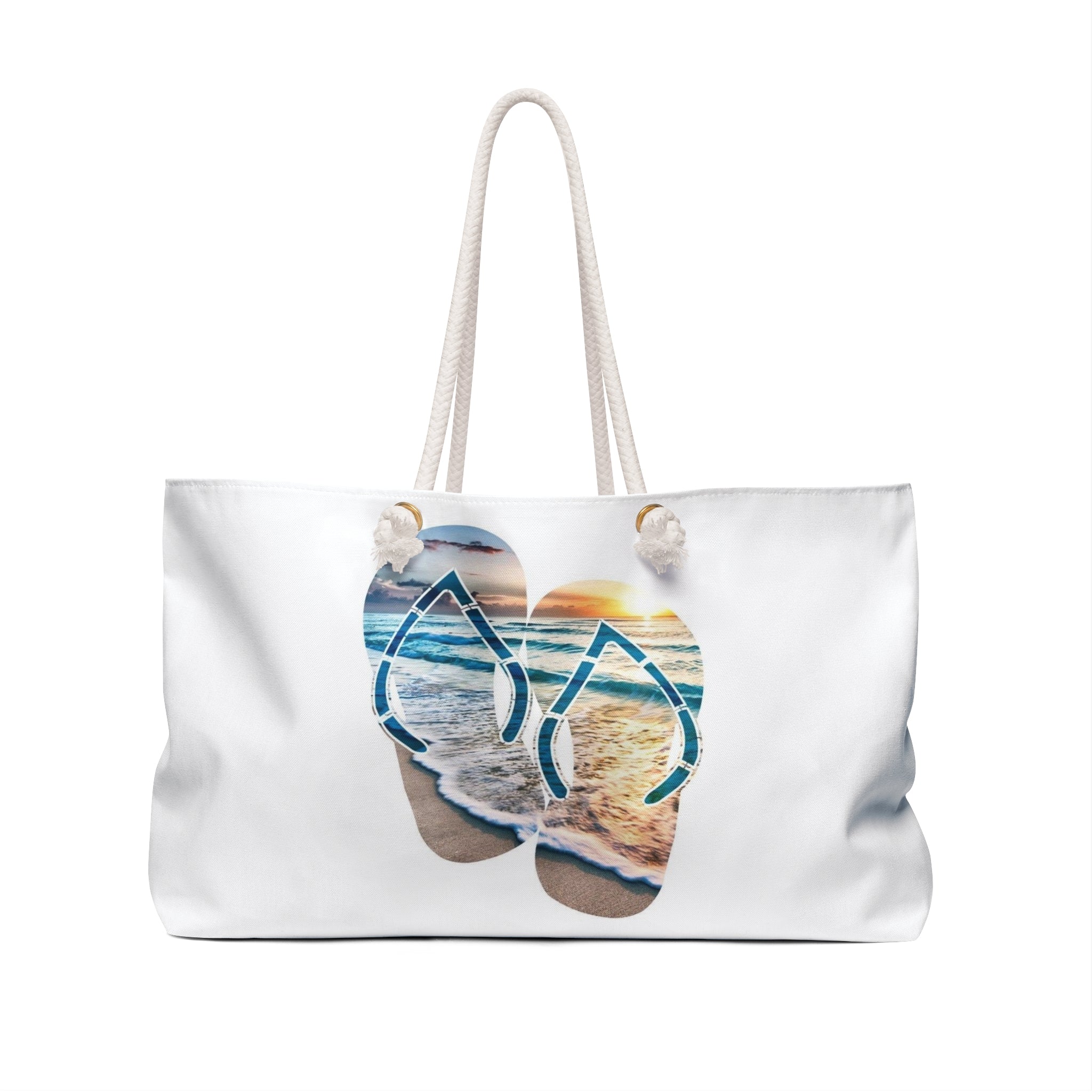 Beach Scene Weekender Bag — Coastal Coffee & Flip-Flop Travel Tote