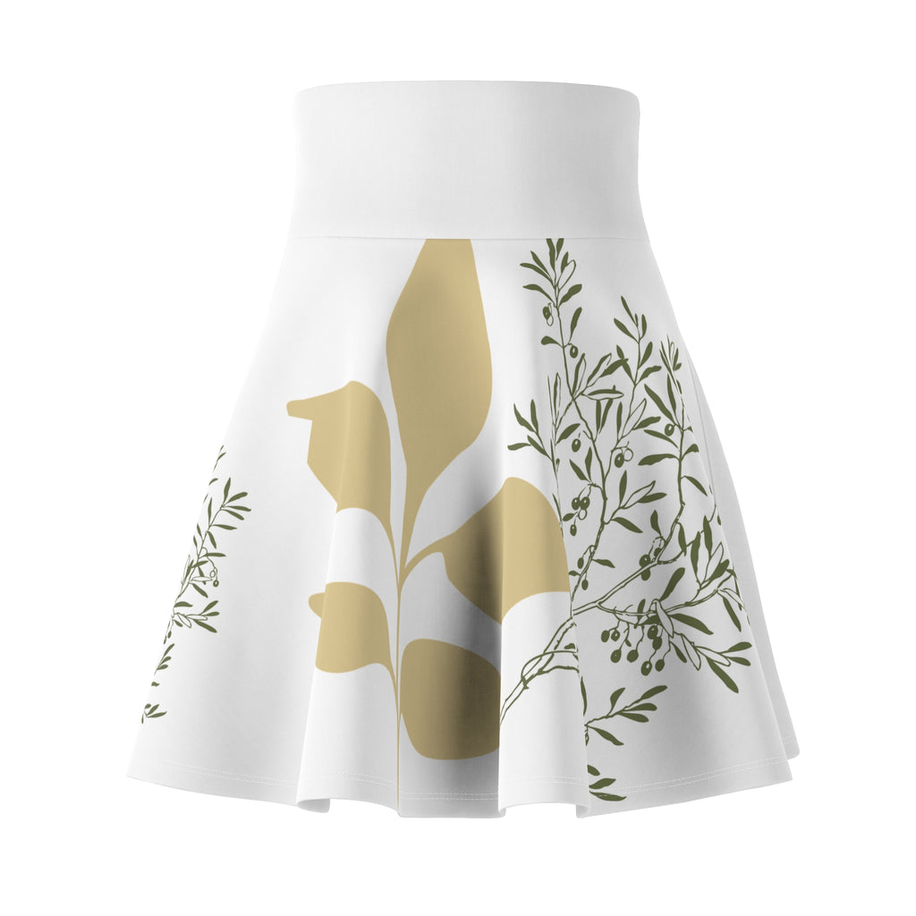 Floral Olive & Gold Skater Skirt — Women's Botanical AOP Print