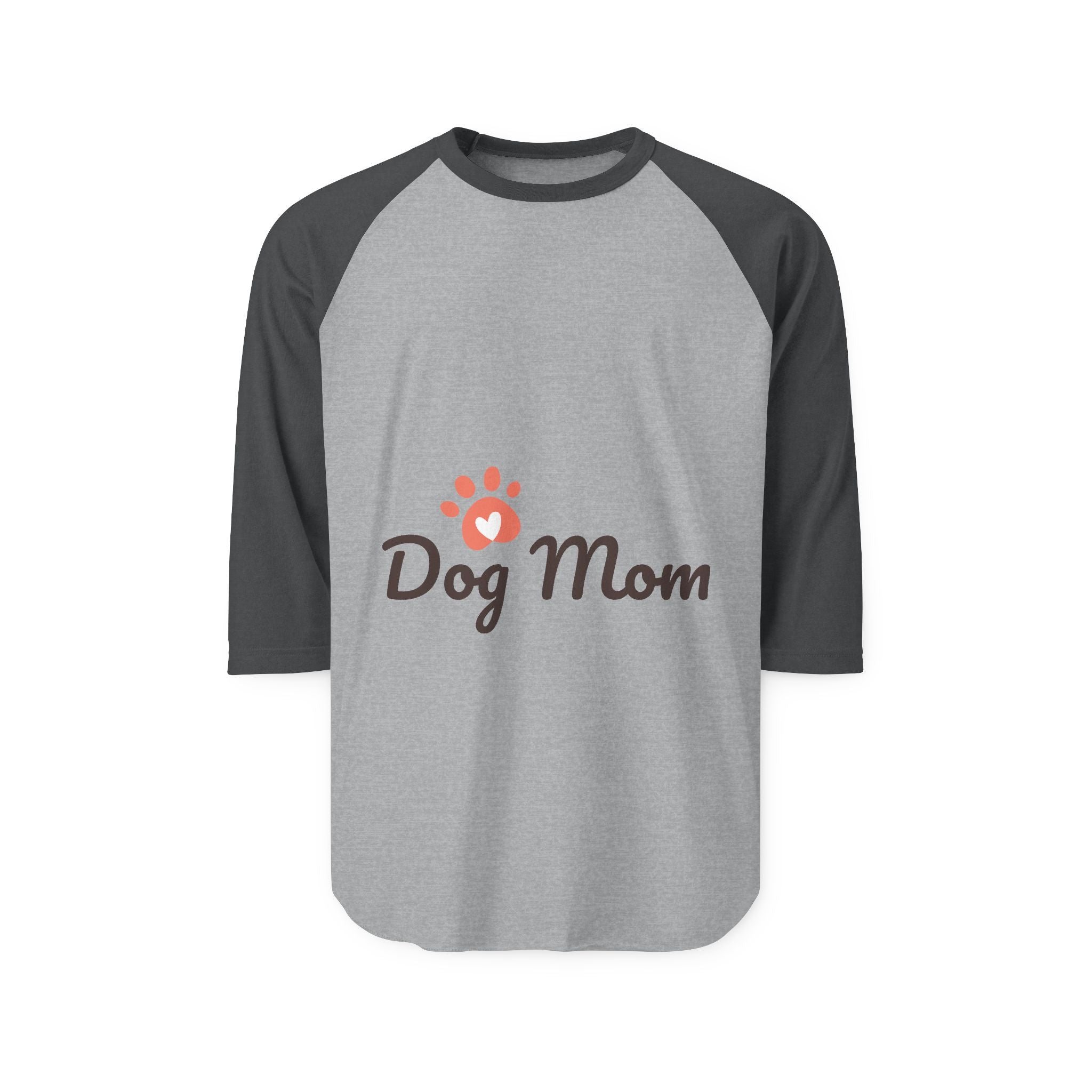 Dog Mom Raglan Shirt — 3/4 Sleeve Baseball Tee with Paw Print