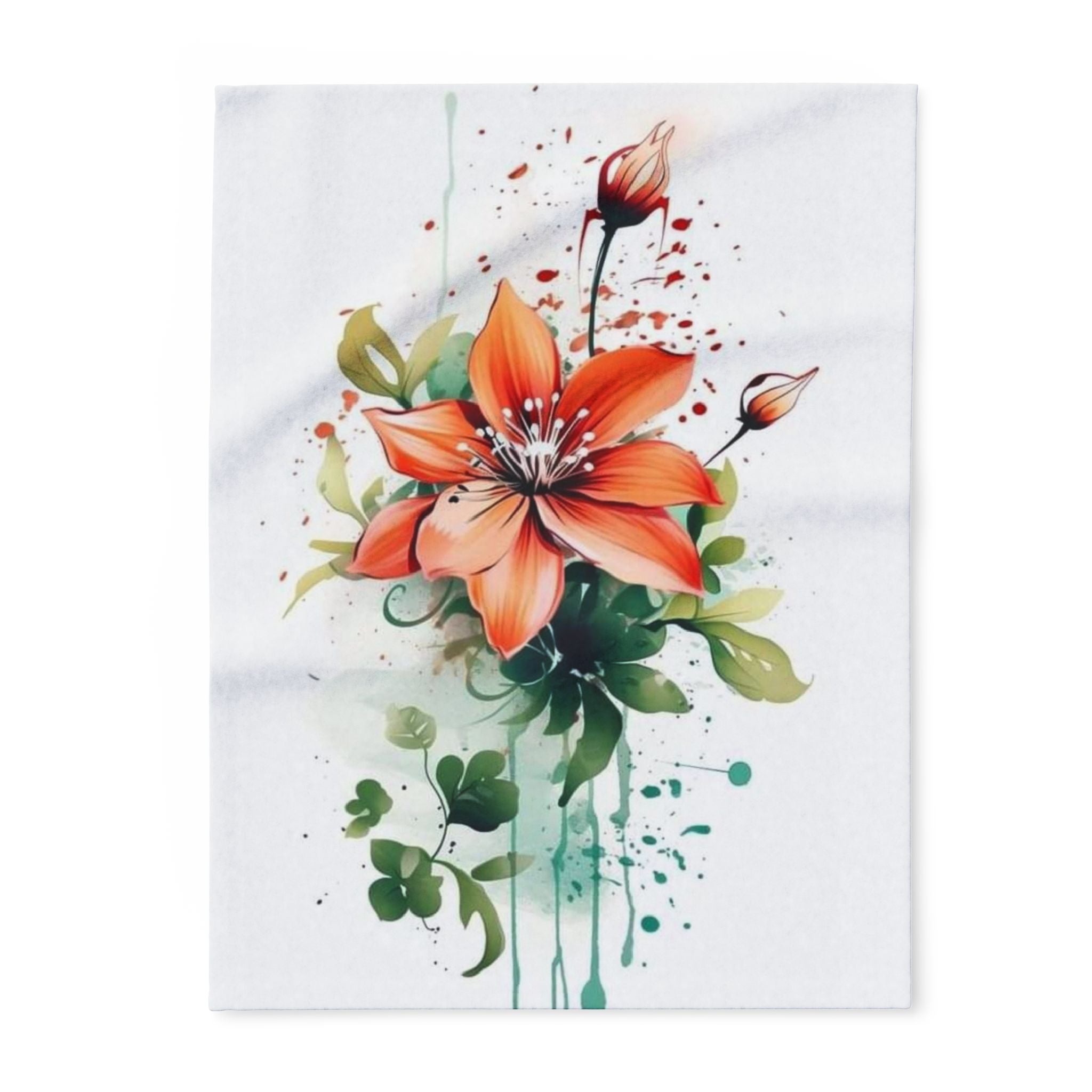 Floral Watercolor Arctic Fleece Blanket — Orange Lily Art Throw