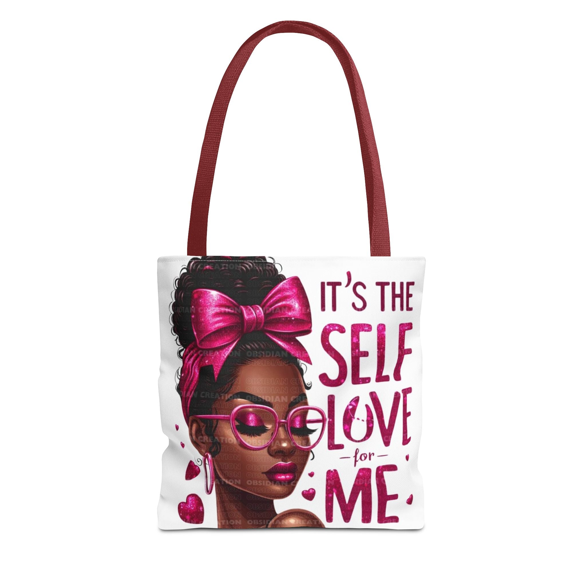 Self-Love Canvas Tote Bag — Pink Headwrap & Butterfly Afro Glam Design