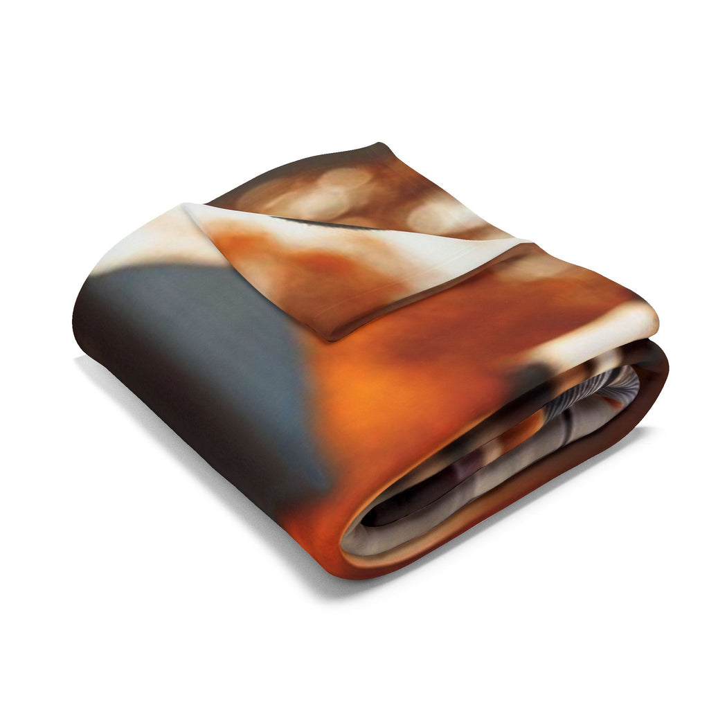 Arctic Fleece Blanket — Cozy Autumn Portrait Throw Blanket with Stylish Kid in Fur Coat Design