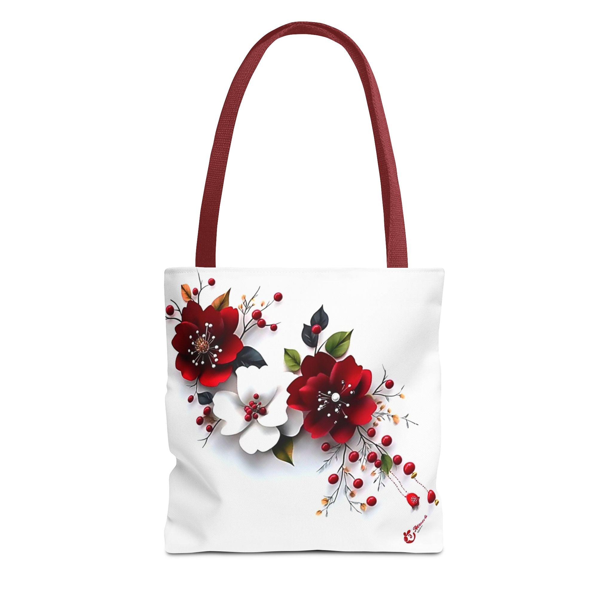 Floral Tote Bag - Elegant Red & White Blossom and Rainbow Calla Handbag