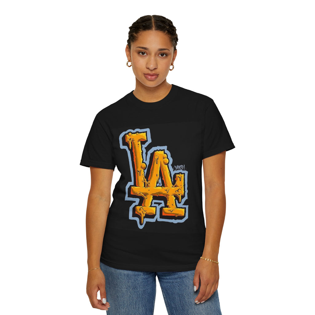 LA Graffiti Logo T-Shirt — Bold Streetwear Tee with Tropical Adidas Trefoil Graphic