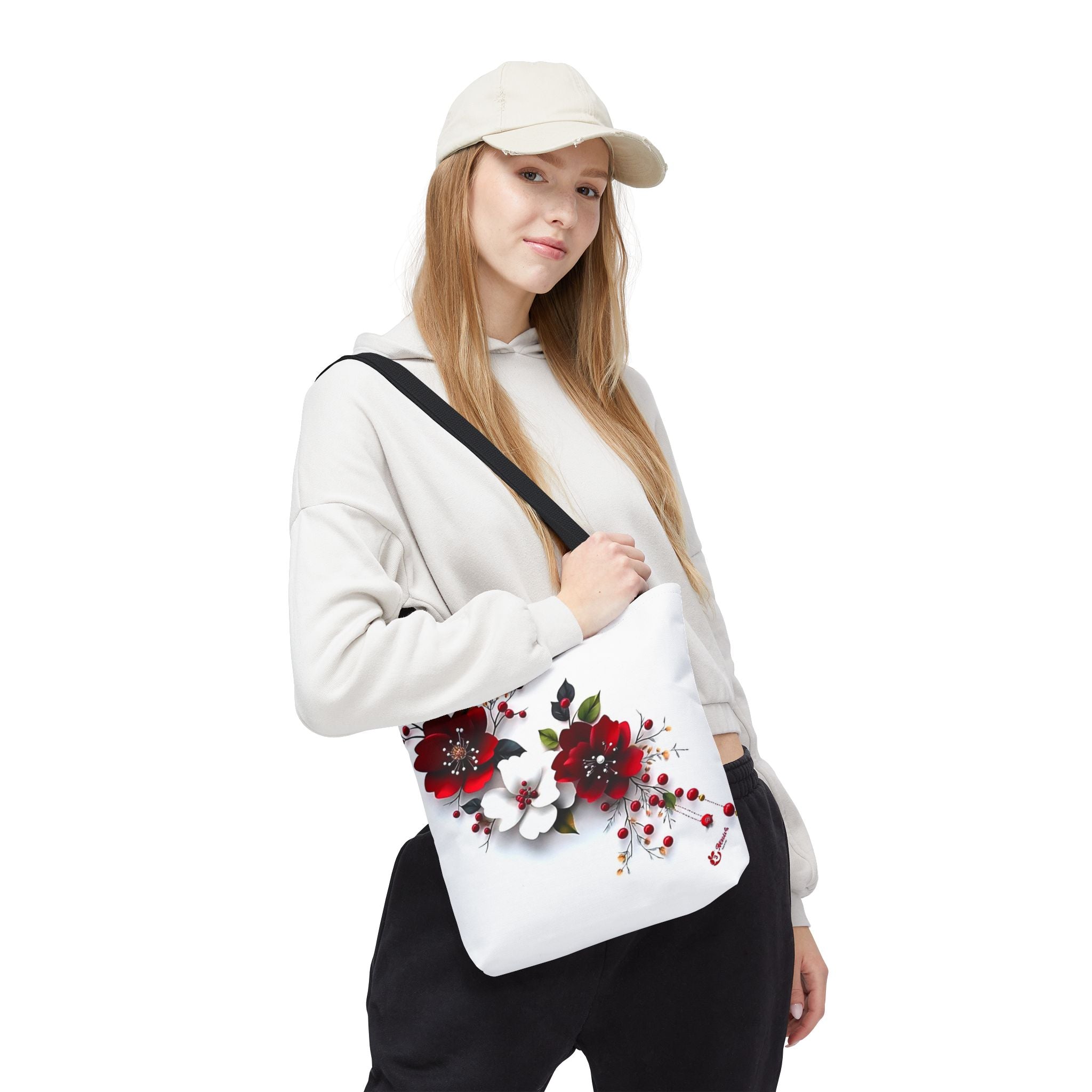 Floral Tote Bag - Elegant Red & White Blossom and Rainbow Calla Handbag