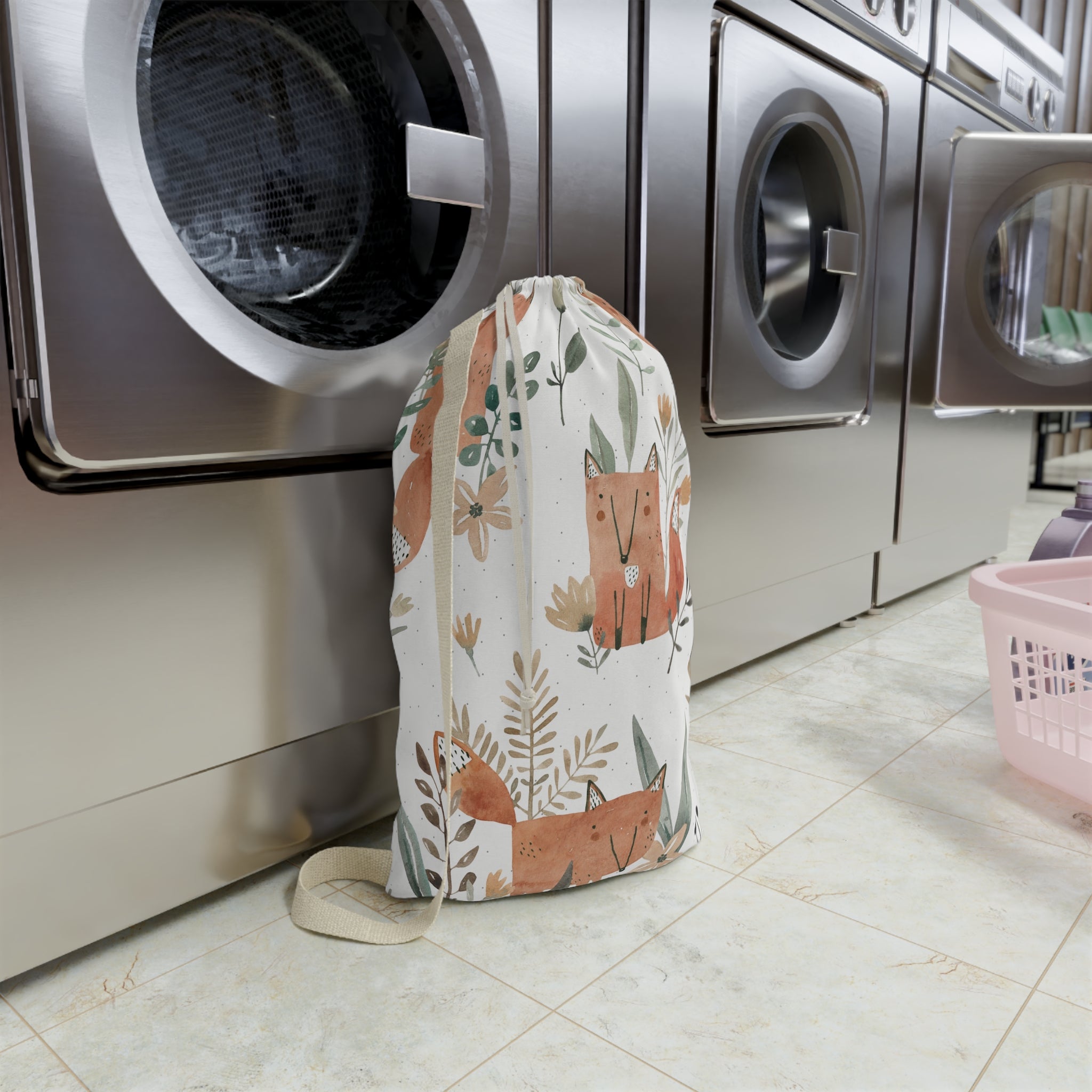 Fox Floral Laundry Bag – Cute Woodland Drawstring Hamper for Kids & Nursery