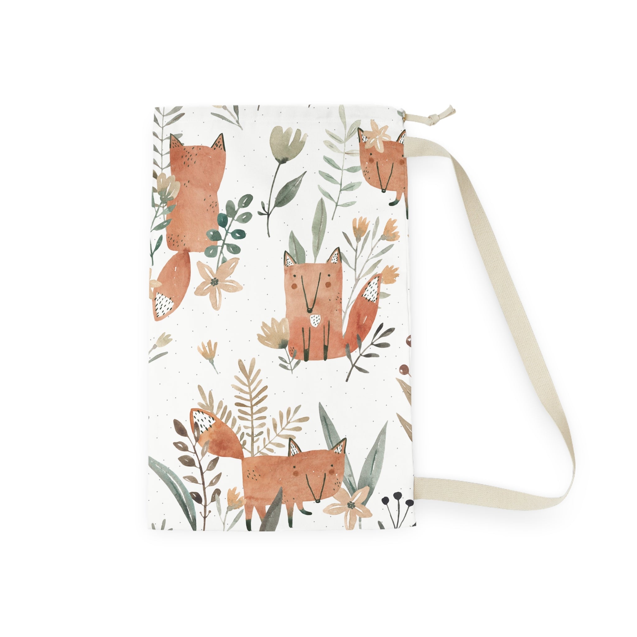 Fox Floral Laundry Bag – Cute Woodland Drawstring Hamper for Kids & Nursery
