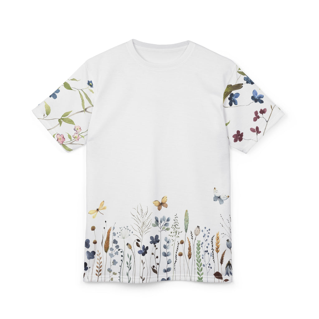 Floral Meadow Tee — Watercolor Wildflower All-Over Print