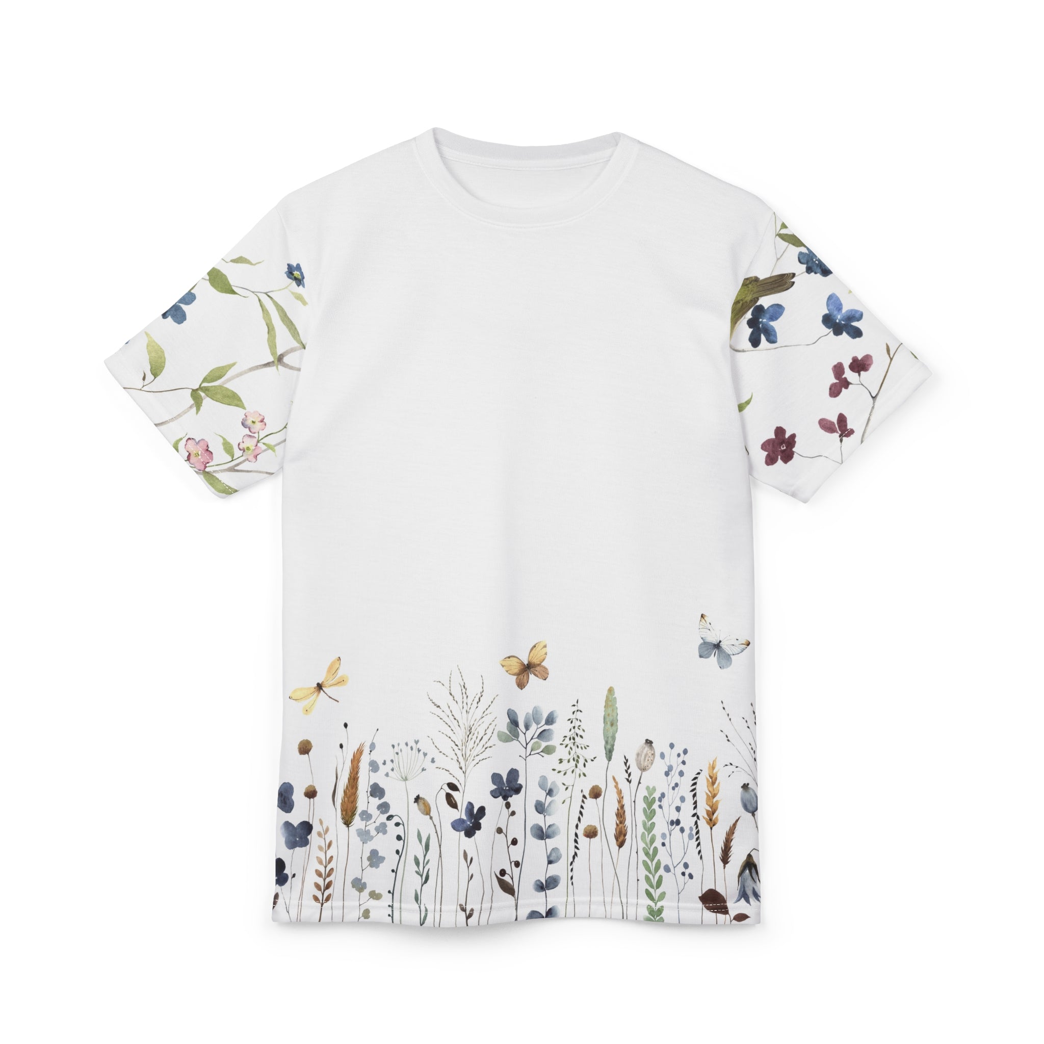 Floral Meadow Tee — Watercolor Wildflower All-Over Print