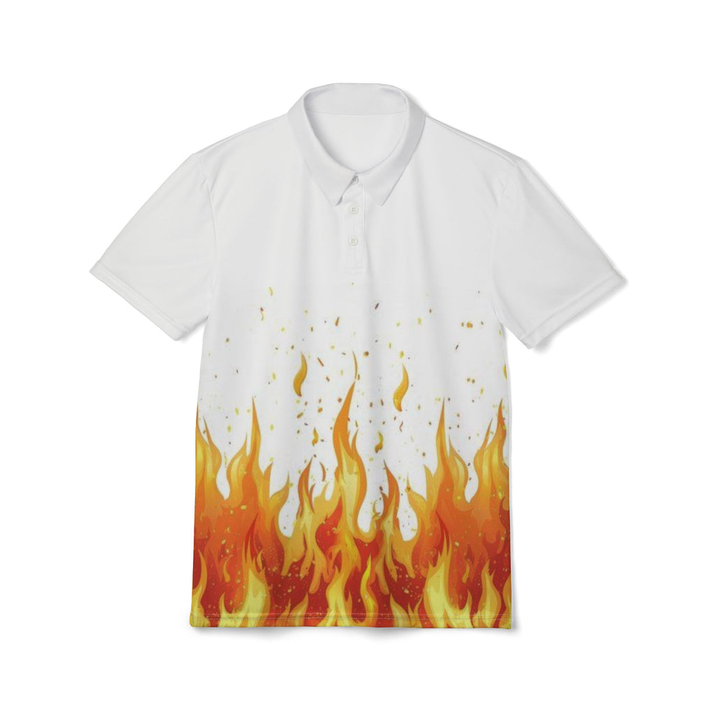 Flame Graphic Polo Shirt — Fiery All-Over Print